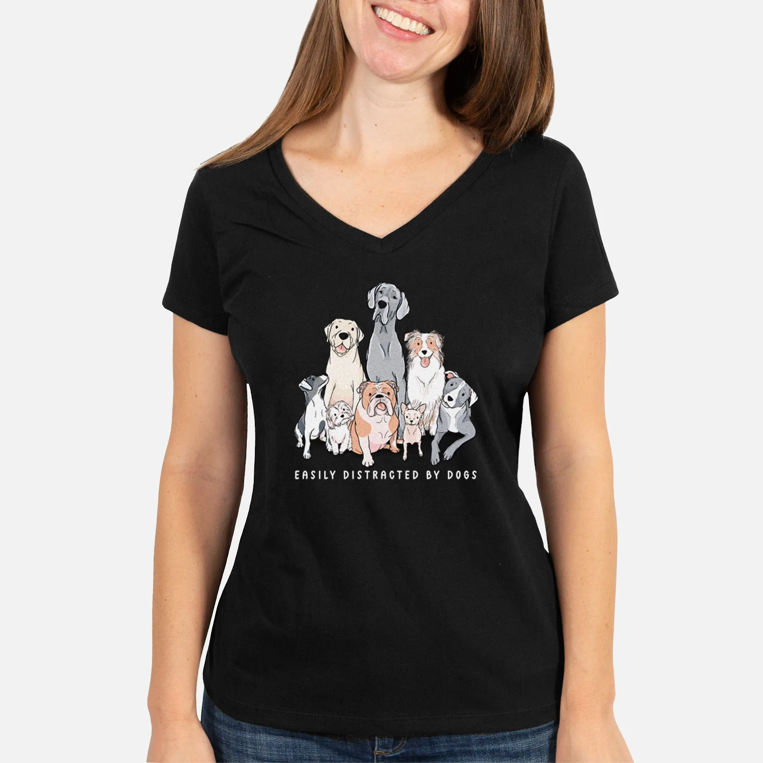 Vibrant Easily Distracted by Dogs - Women's Perfect V-neck Shirt - Image 5