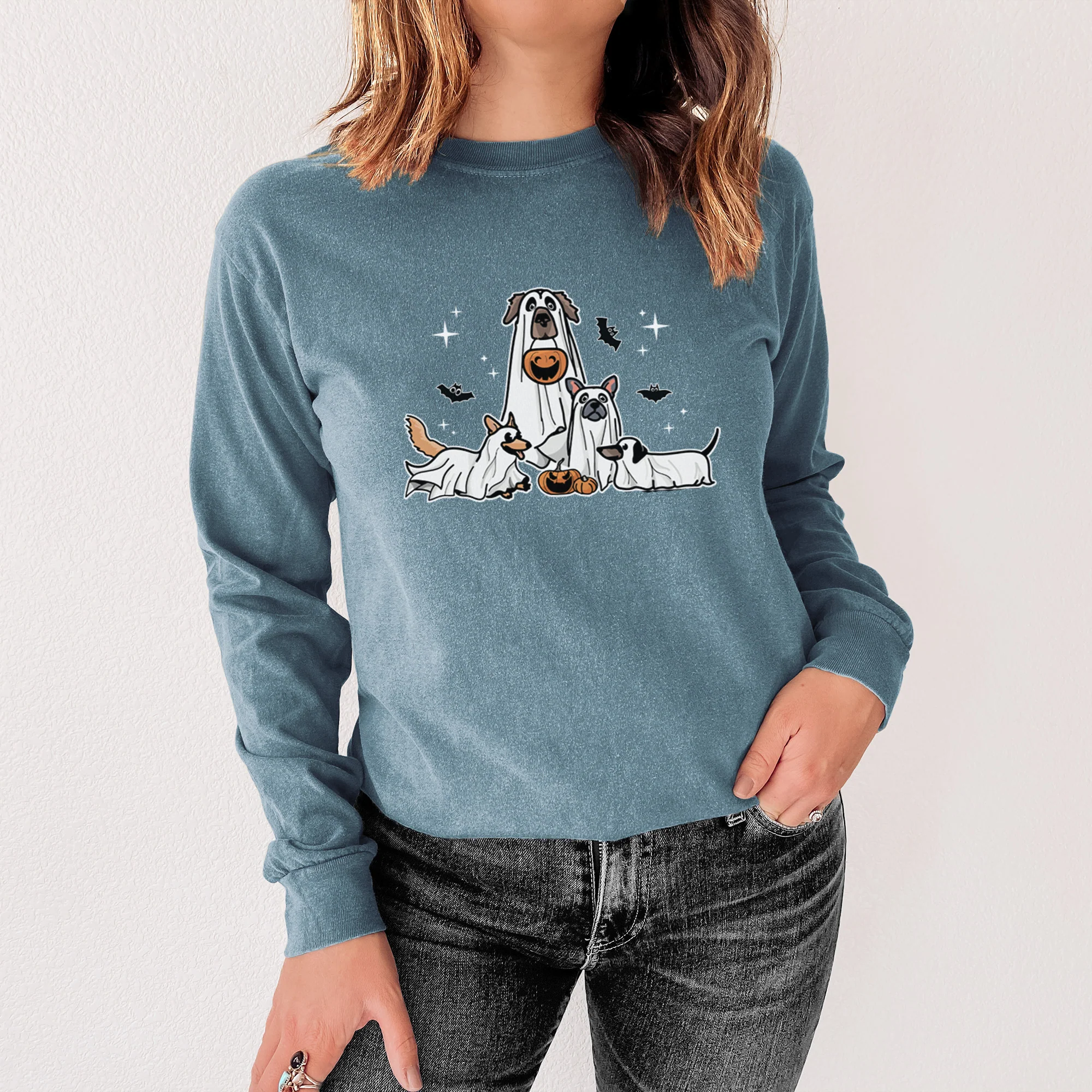 Vibrant Ghost Pups - Heavyweight 100% Cotton Long Sleeve - Image 3