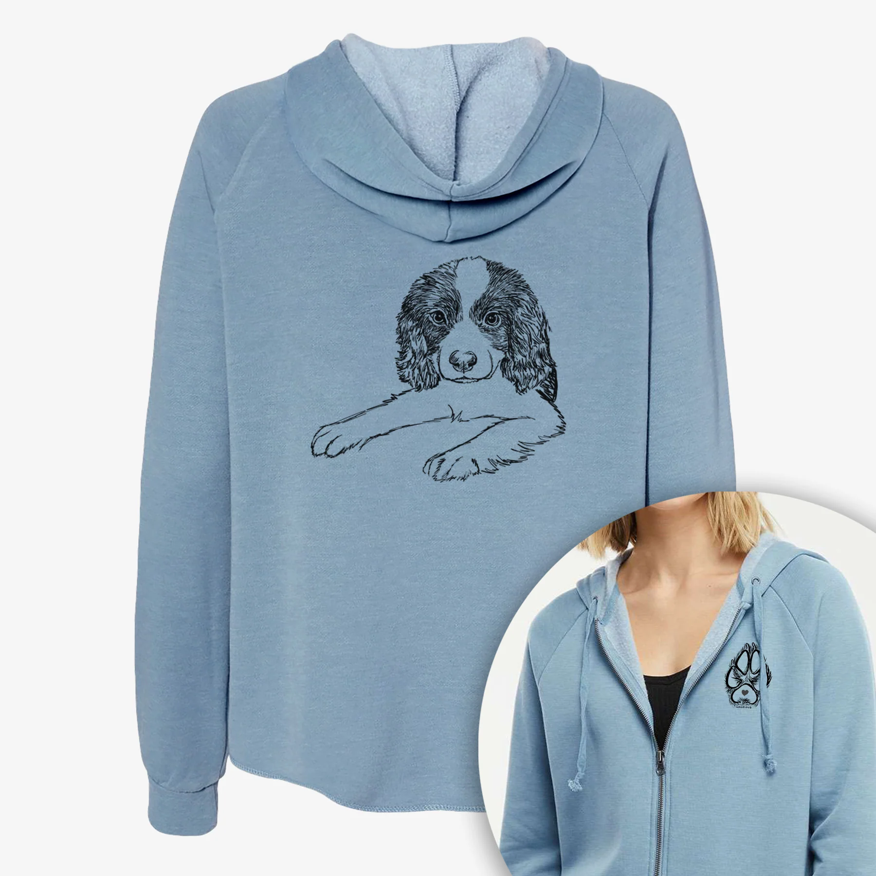 Doodled Bandit the English Springer Spaniel Puppy - Women's Cali Wave Zip-Up Sweatshirt