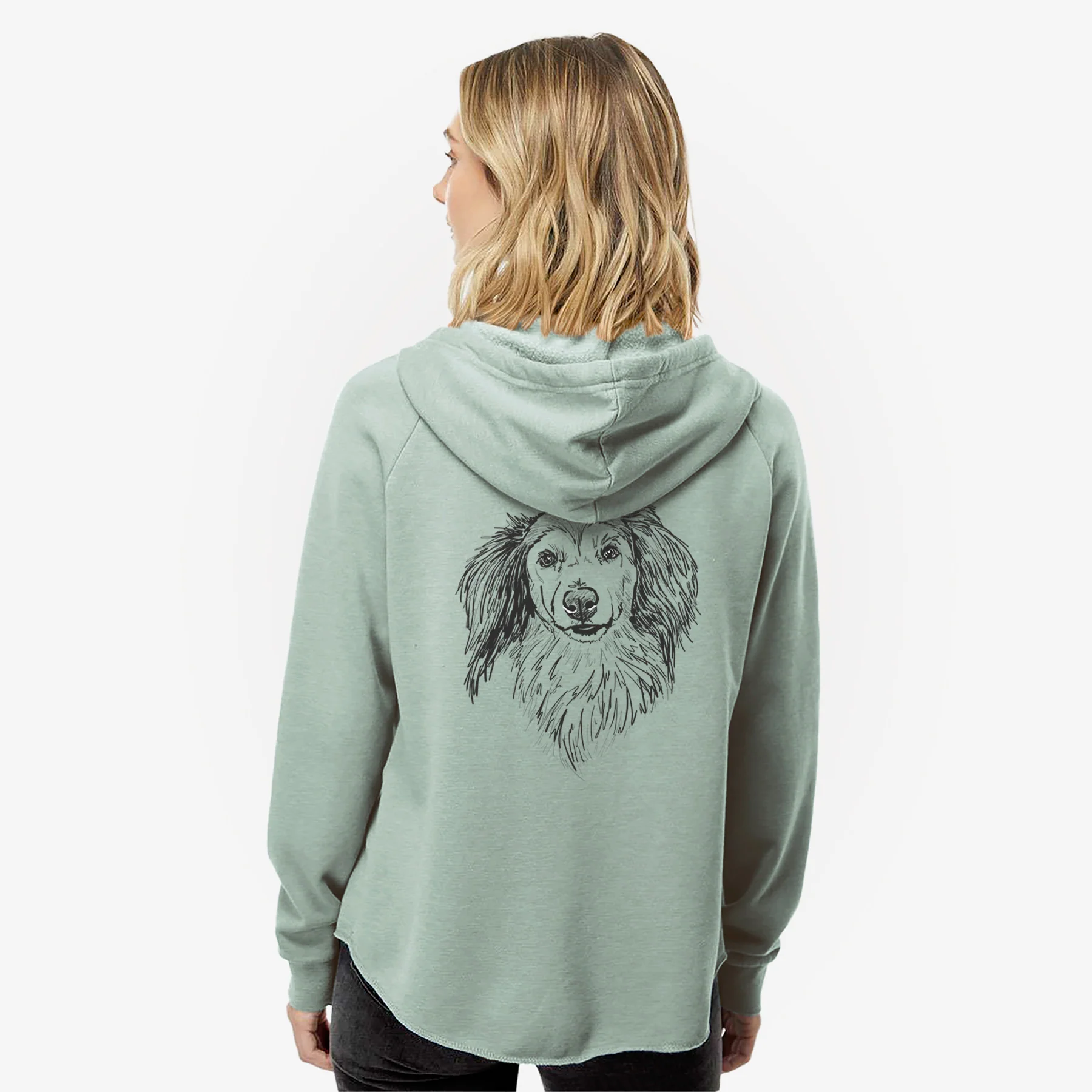 Doodled Bentley the Long Haired Dachshund - Women's Cali Wave Zip-Up Sweatshirt - Image 2
