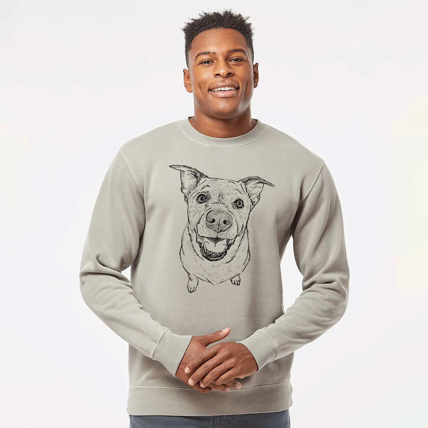 Doodled Boulder the Boxer/Heeler/Corgi - Unisex Pigment Dyed Crew Sweatshirt - Image 4