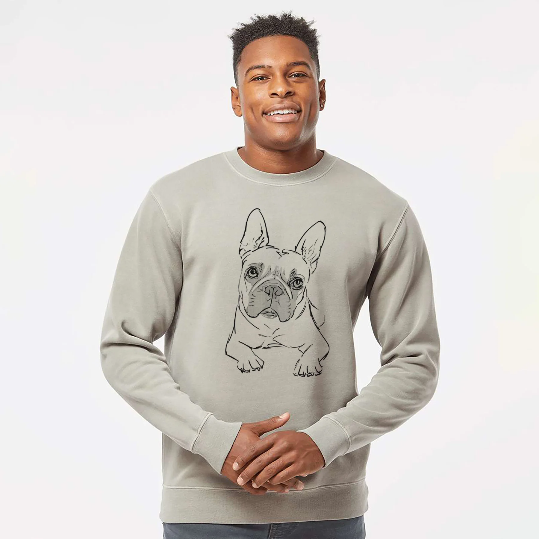 Doodled Buster the French Bulldog - Unisex Pigment Dyed Crew Sweatshirt - Image 4