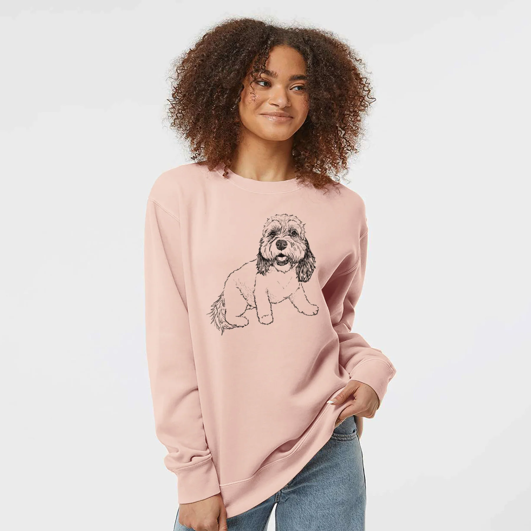 Doodled Max the Cavanese - Unisex Pigment Dyed Crew Sweatshirt - Image 3