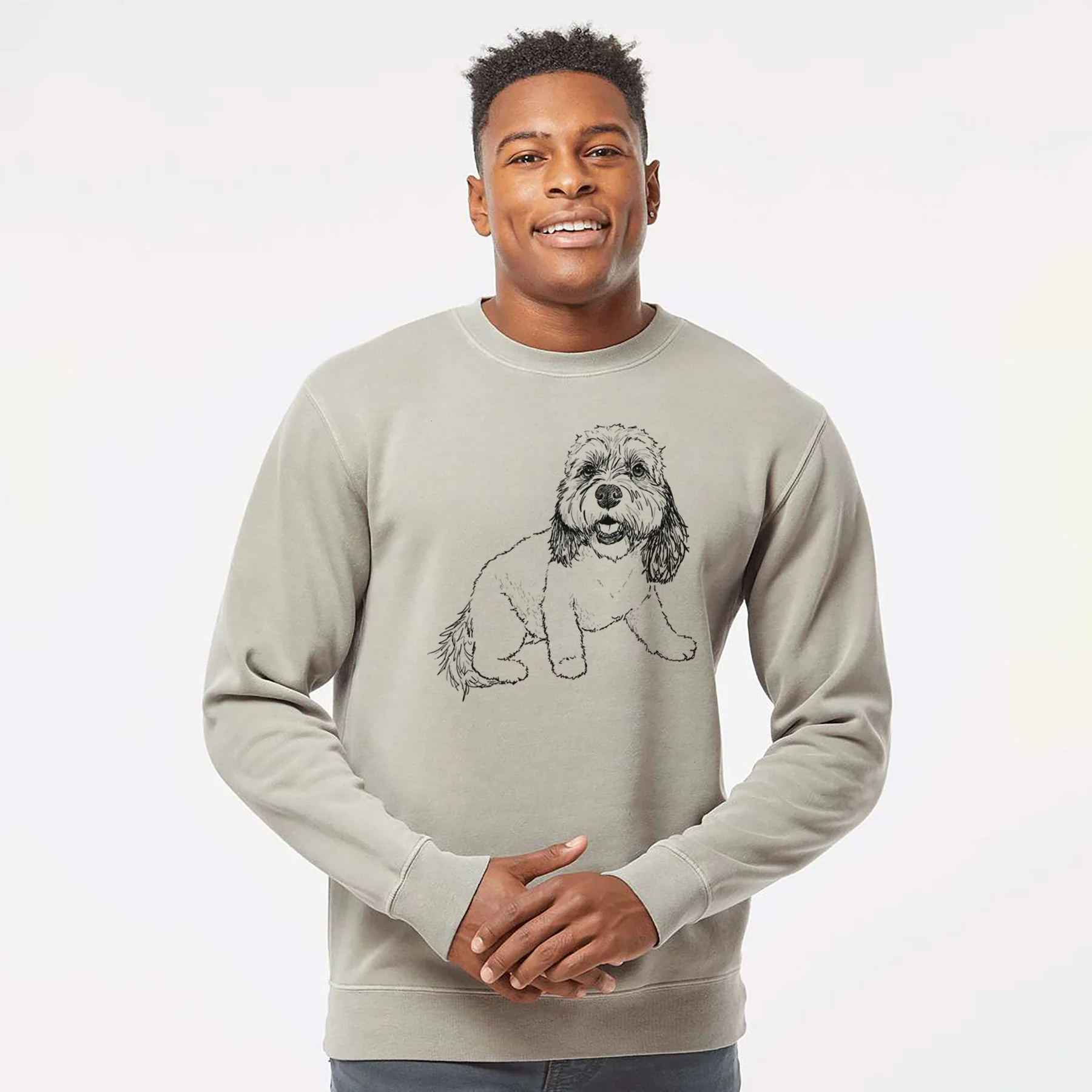 Doodled Max the Cavanese - Unisex Pigment Dyed Crew Sweatshirt - Image 4