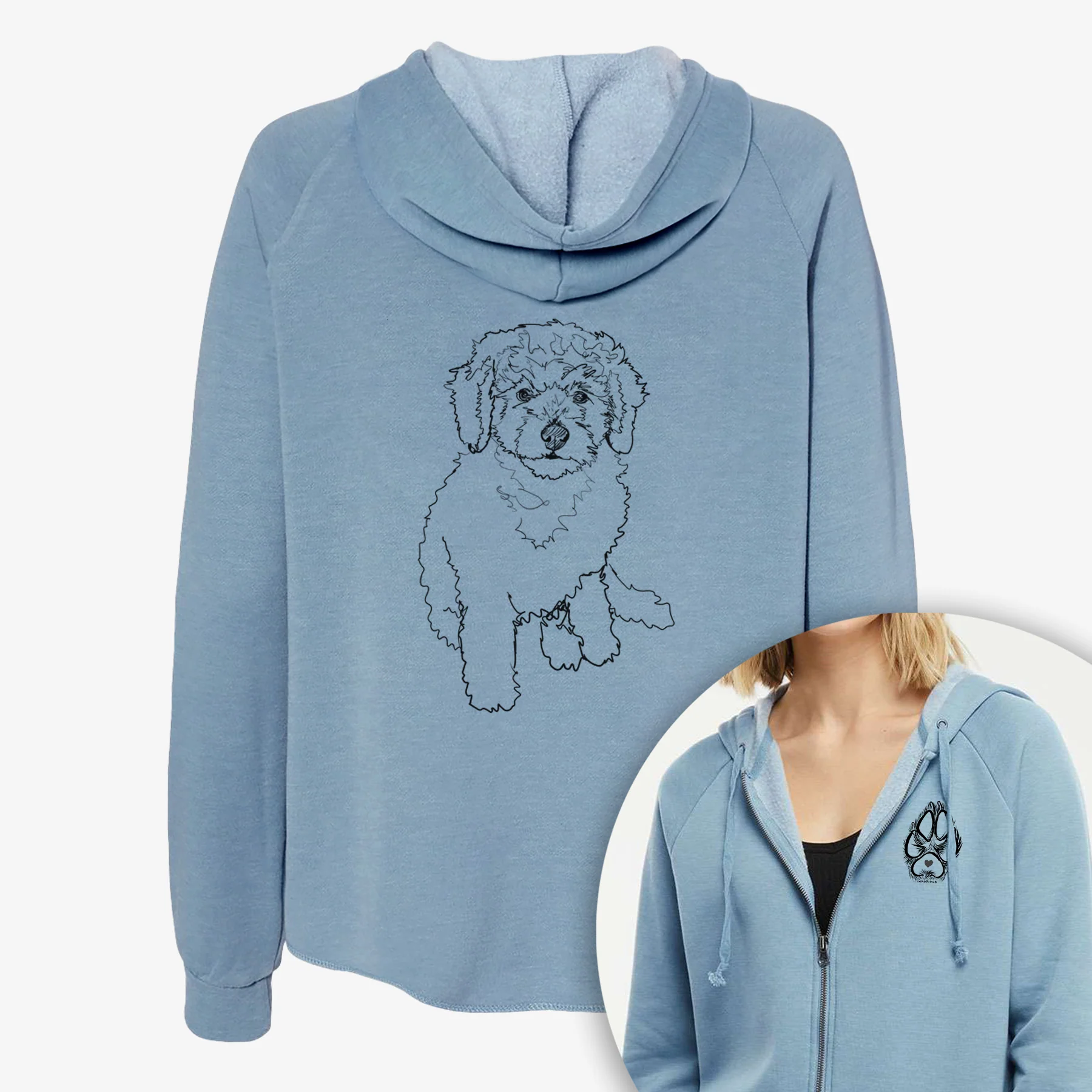 Doodled Puff the Labradoodle Puppy - Women's Cali Wave Zip-Up Sweatshirt