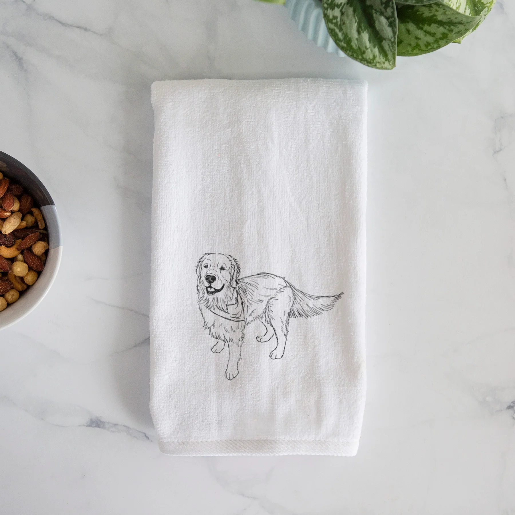 Doodled Reggie the Golden Retriever Decorative Hand Towel