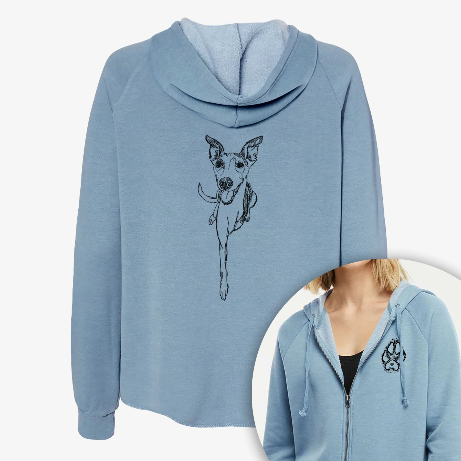 Doodled Sonic the Tripod Whippet - Women's Cali Wave Zip-Up Sweatshirt