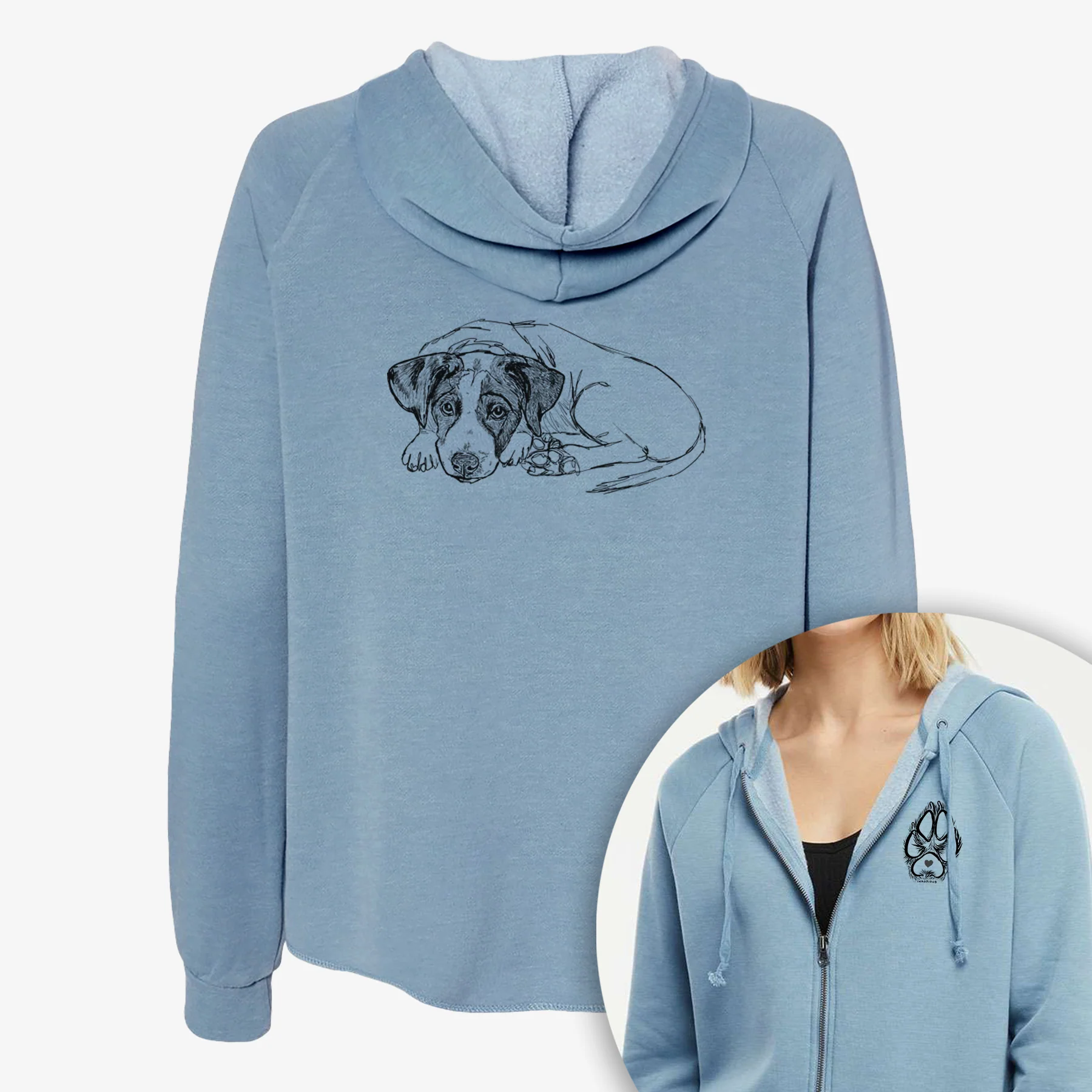 Doodled Stormy the English Pointer Puppy - Women's Cali Wave Zip-Up Sweatshirt