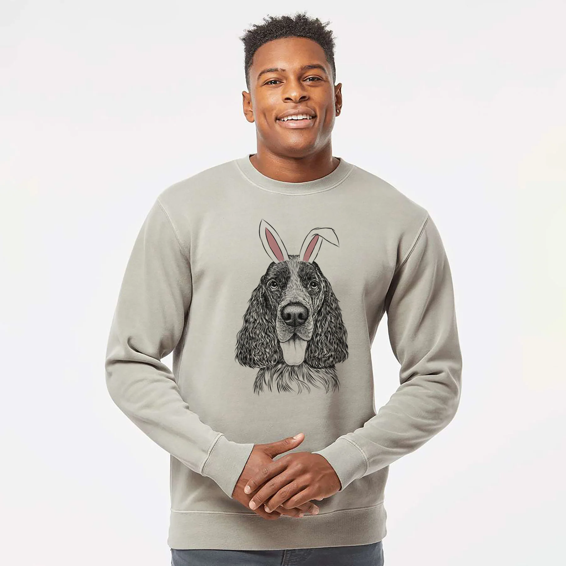 Easter Duke the English Springer Spaniel - Unisex Pigment Dyed Crew Sweatshirt - Image 4