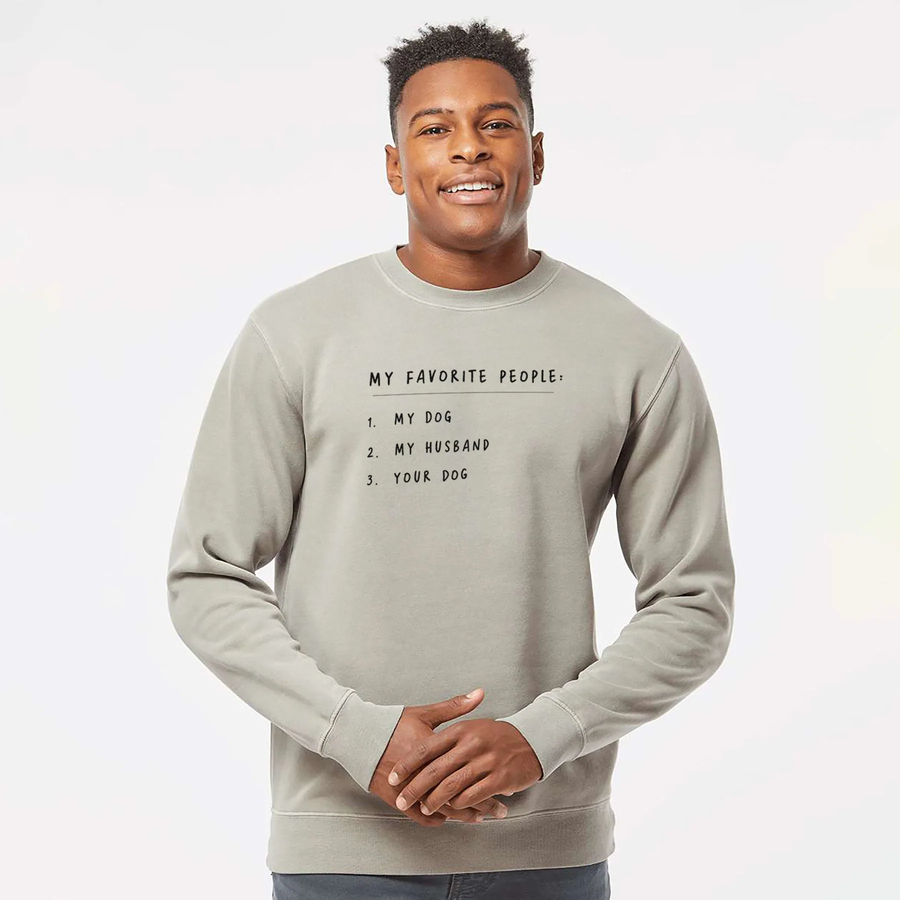 My Favorite People: Dog, Husband, Dog - Unisex Pigment Dyed Crew Sweatshirt - Image 5