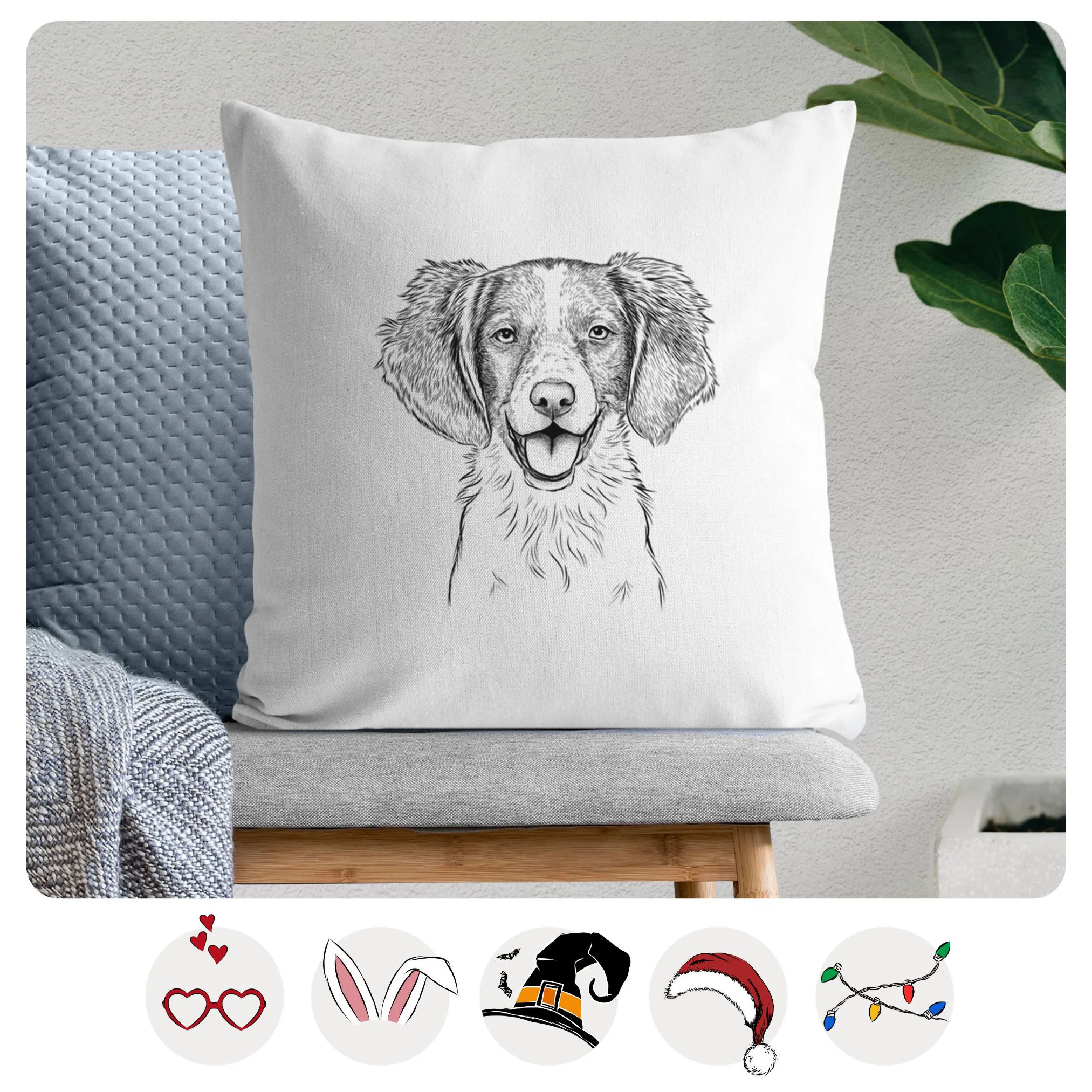 Happy Holly the Brittany Spaniel - Throw Pillow Cover