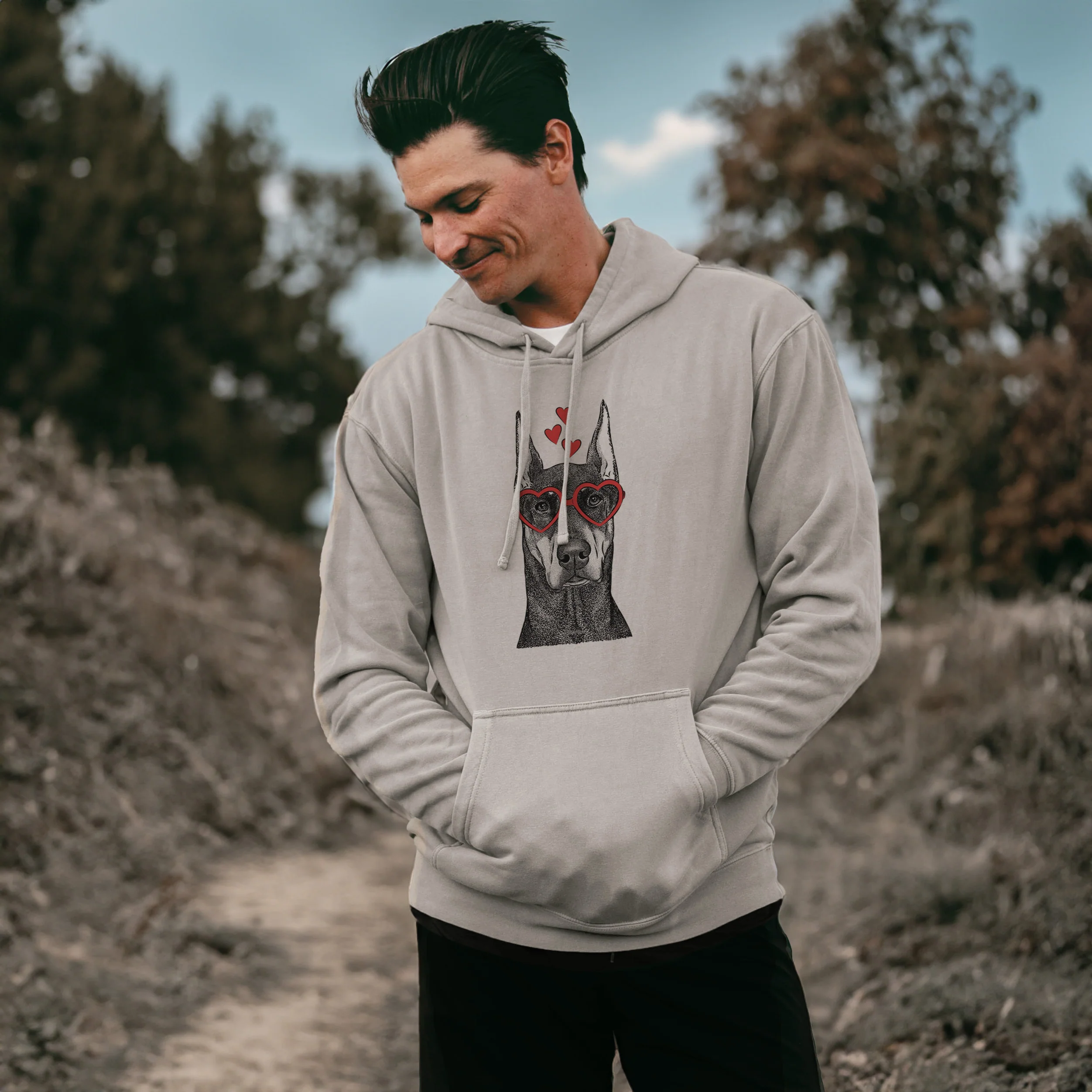 Valentine Drake the Doberman Pinscher - Unisex Pigment Dyed Hoodie - Image 3