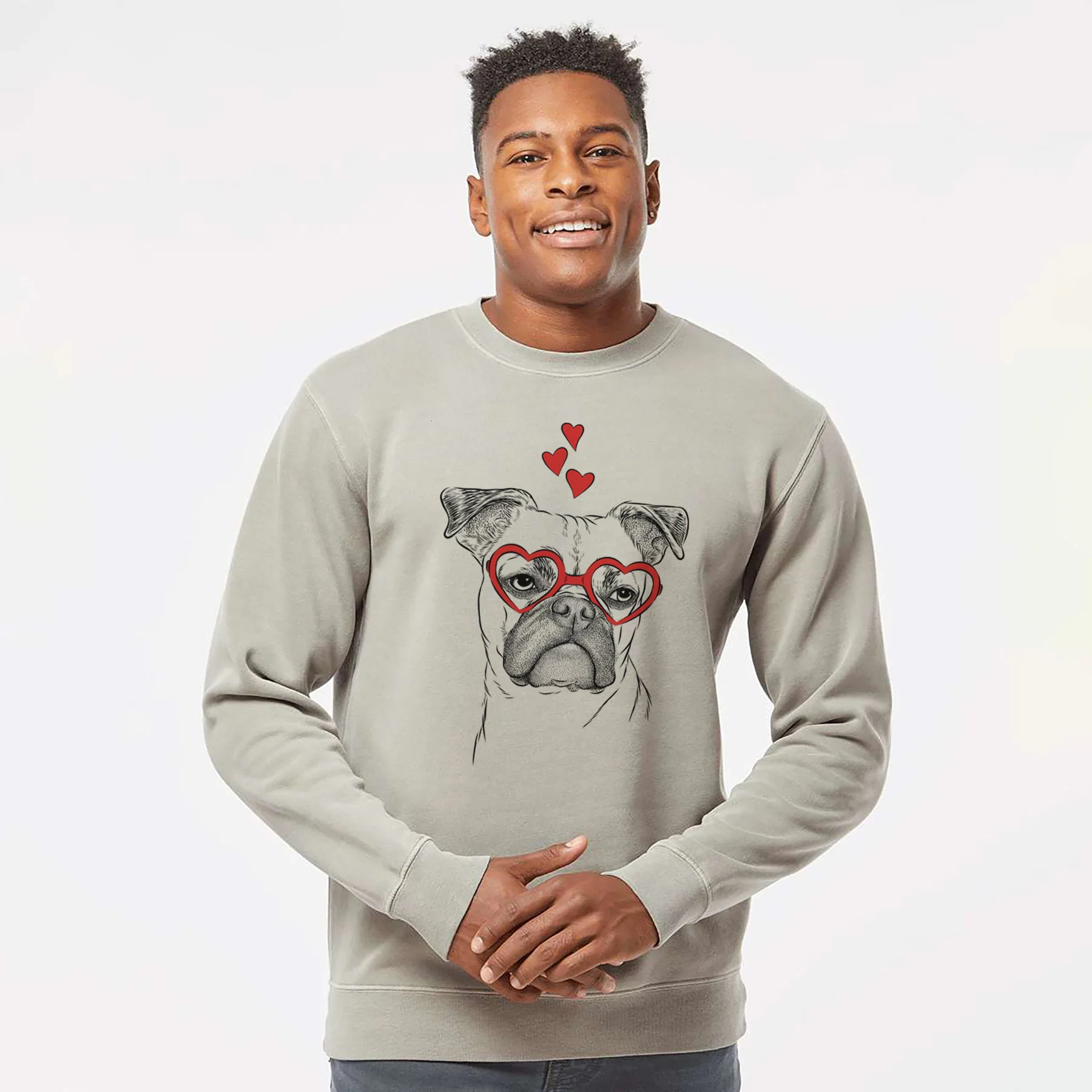 Valentine Mack the Bugg (Boston Terrier/Pug) - Unisex Pigment Dyed Crew Sweatshirt - Image 4