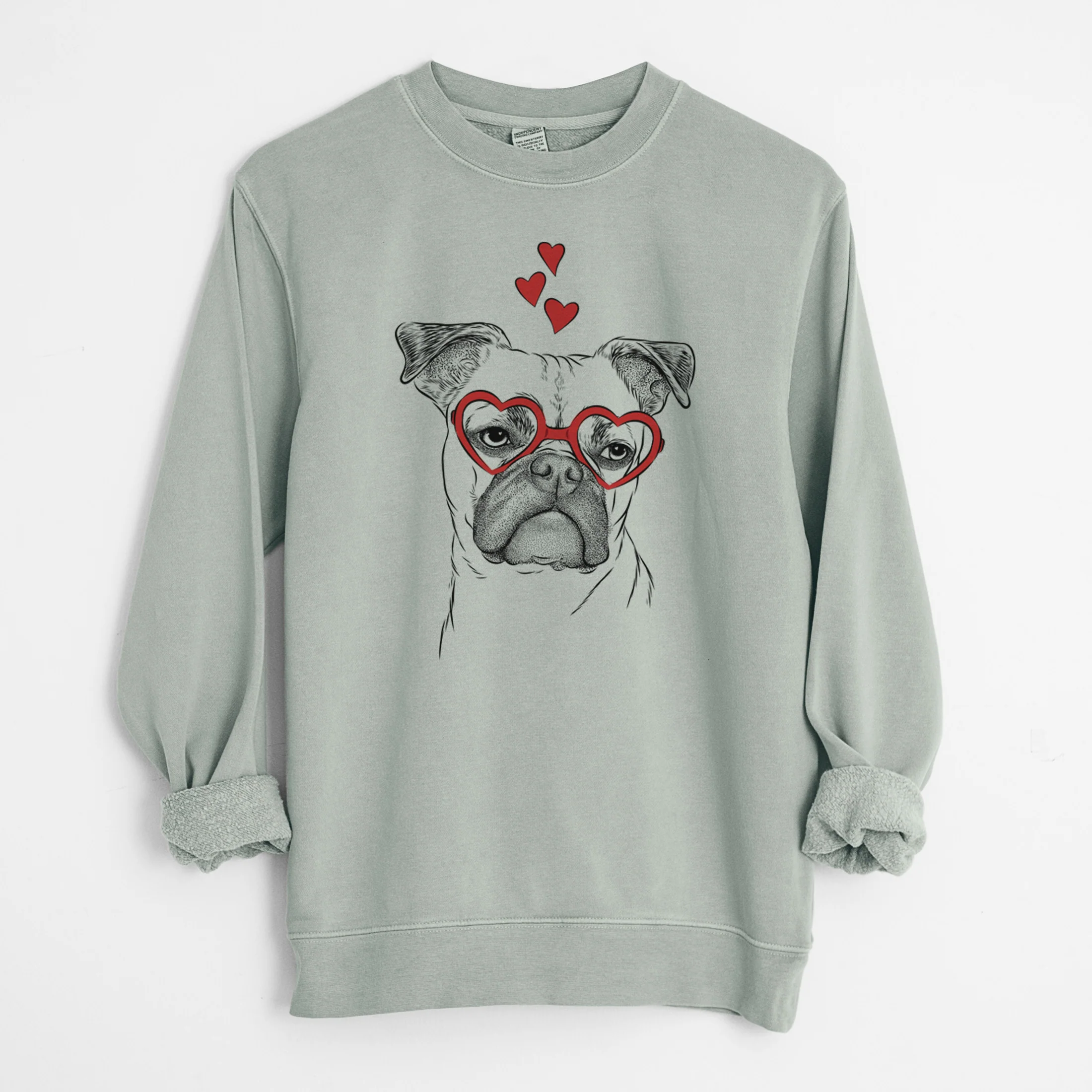 Valentine Mack the Bugg (Boston Terrier/Pug) - Unisex Pigment Dyed Crew Sweatshirt - Image 7