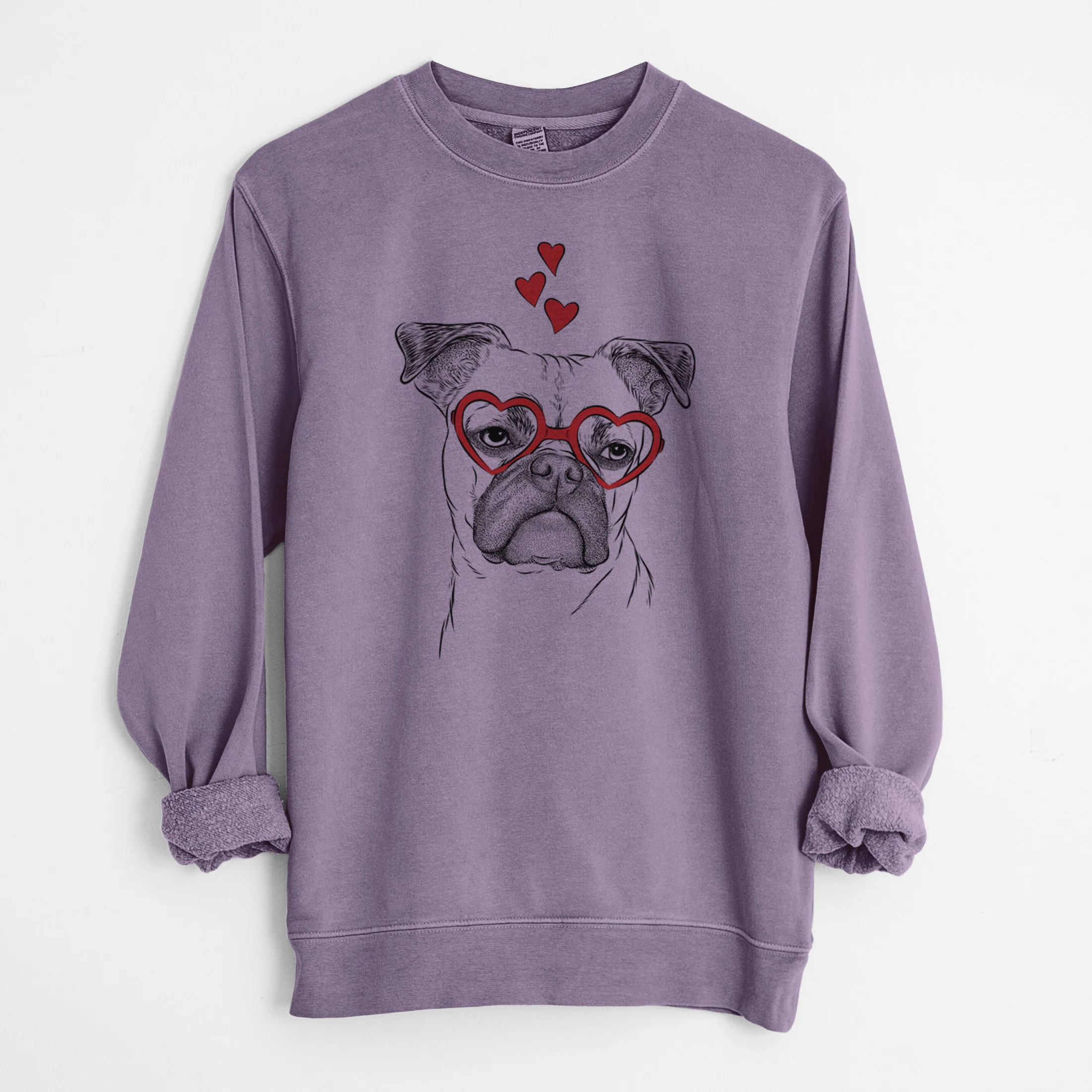 Valentine Mack the Bugg (Boston Terrier/Pug) - Unisex Pigment Dyed Crew Sweatshirt - Image 9