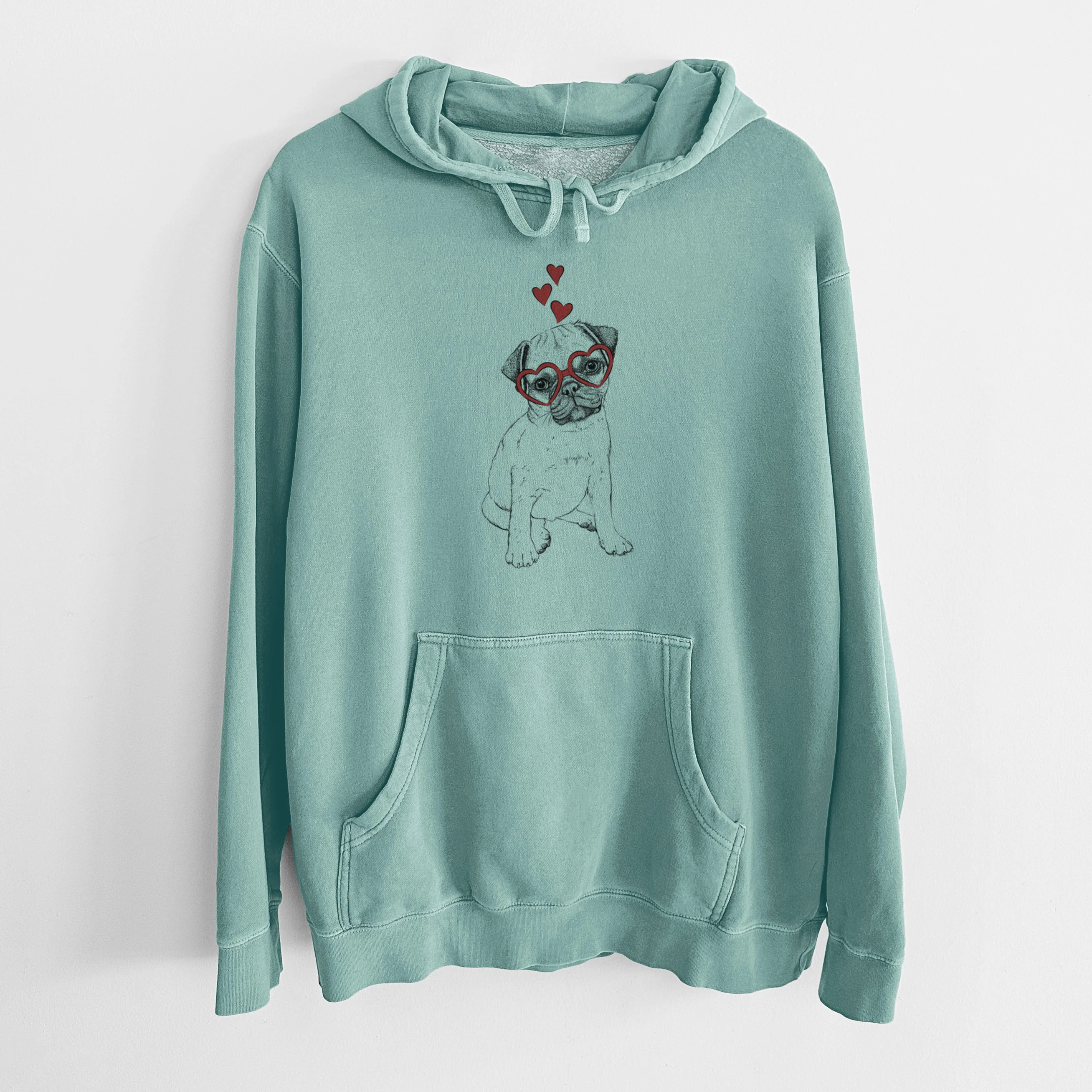 Valentine Nelson the Pug Puppy - Unisex Pigment Dyed Hoodie - Image 10