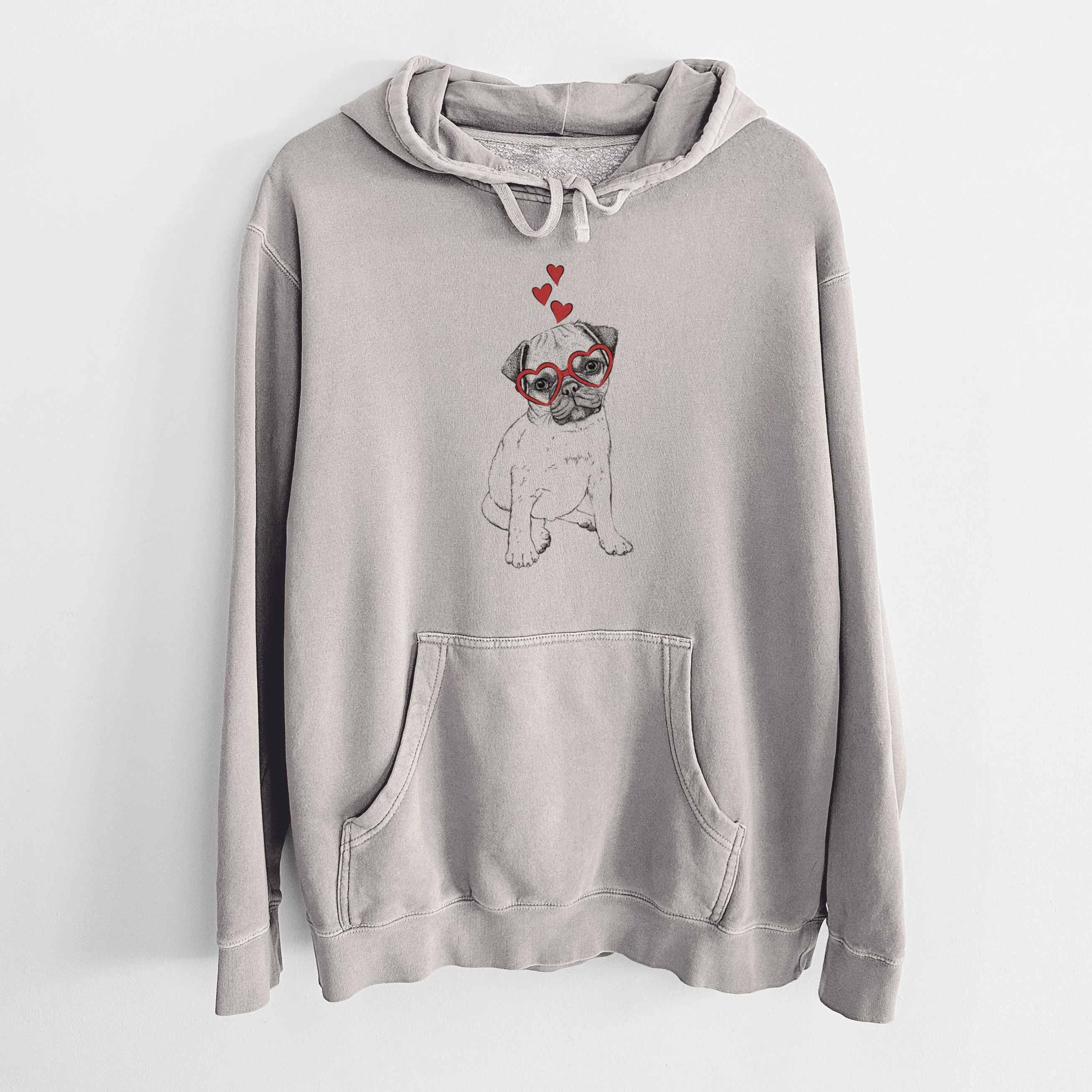 Valentine Nelson the Pug Puppy - Unisex Pigment Dyed Hoodie - Image 5