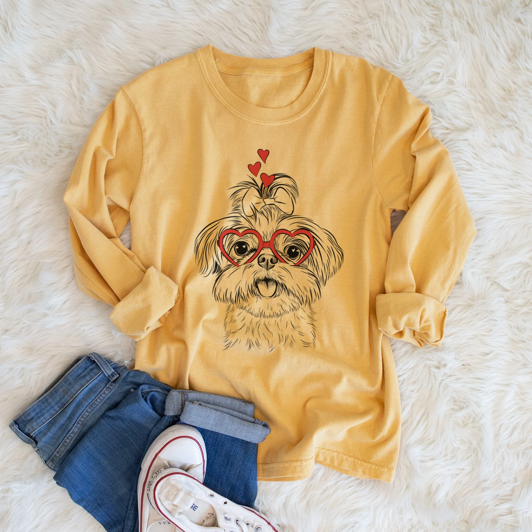 Valentine Pebbles the Shorkie - Heavyweight 100% Cotton Long Sleeve - Image 5