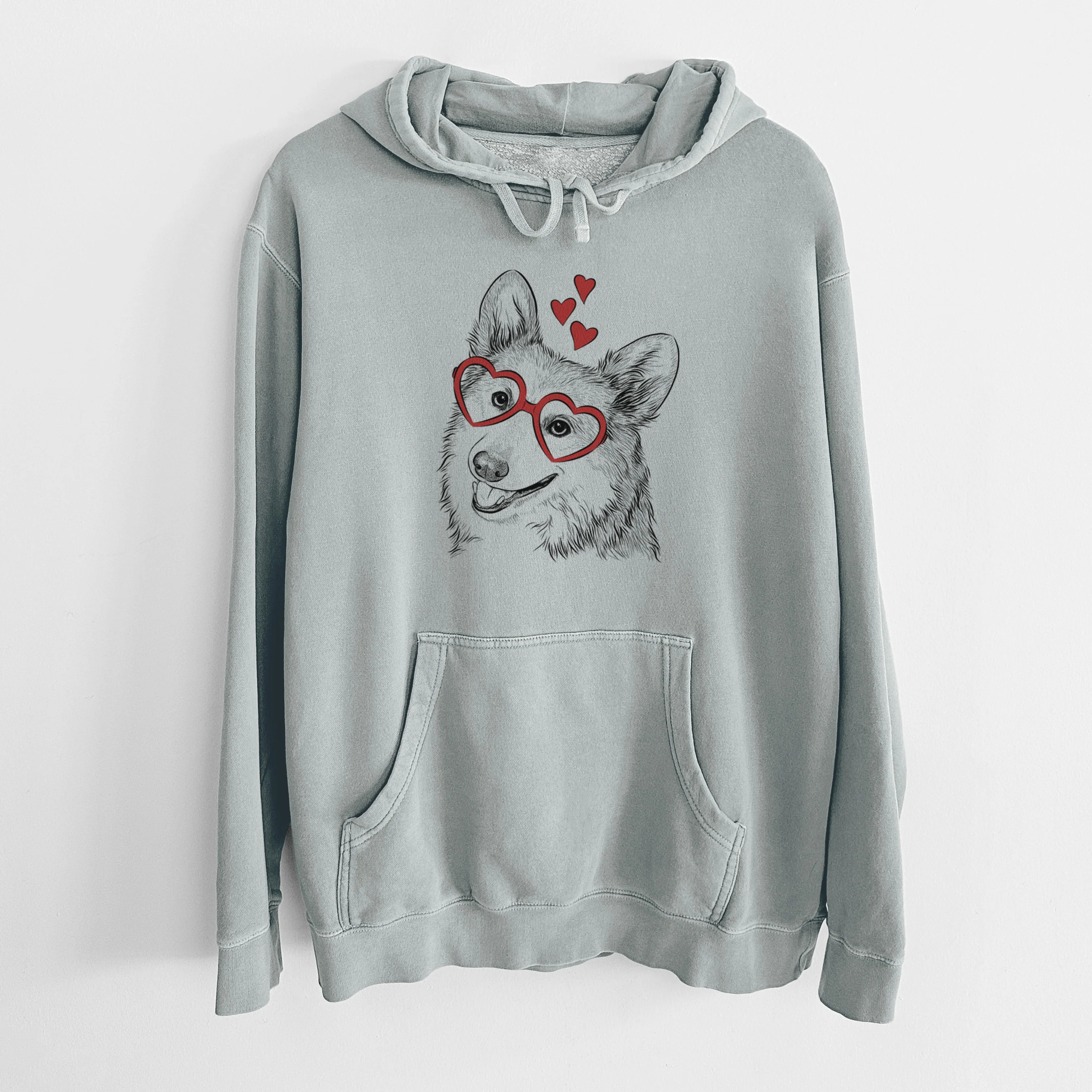 Valentine Scout the Pembroke Welsh Corgi - Unisex Pigment Dyed Hoodie - Image 7