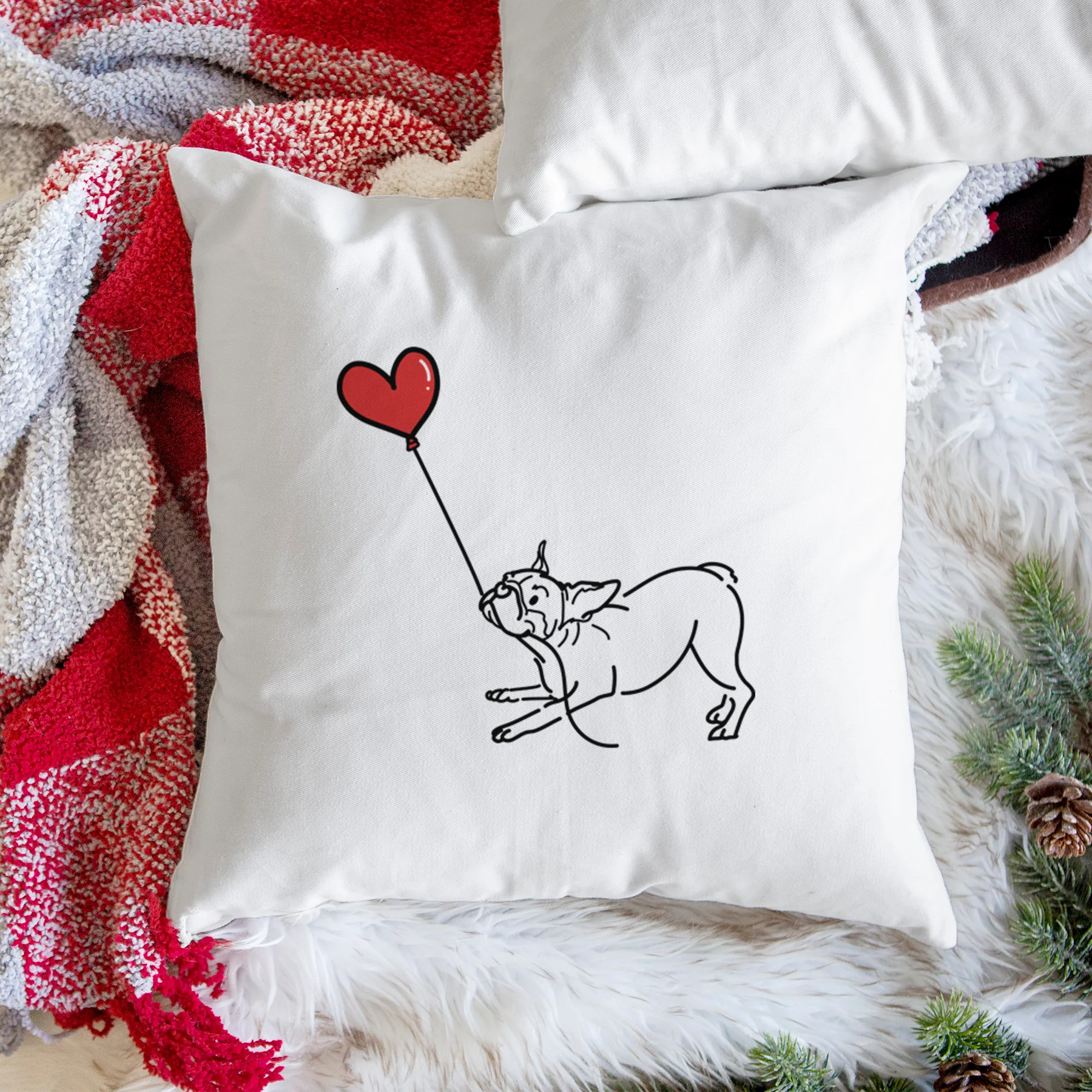 Boston Terrier Heart String - Throw Pillow Cover - Image 3