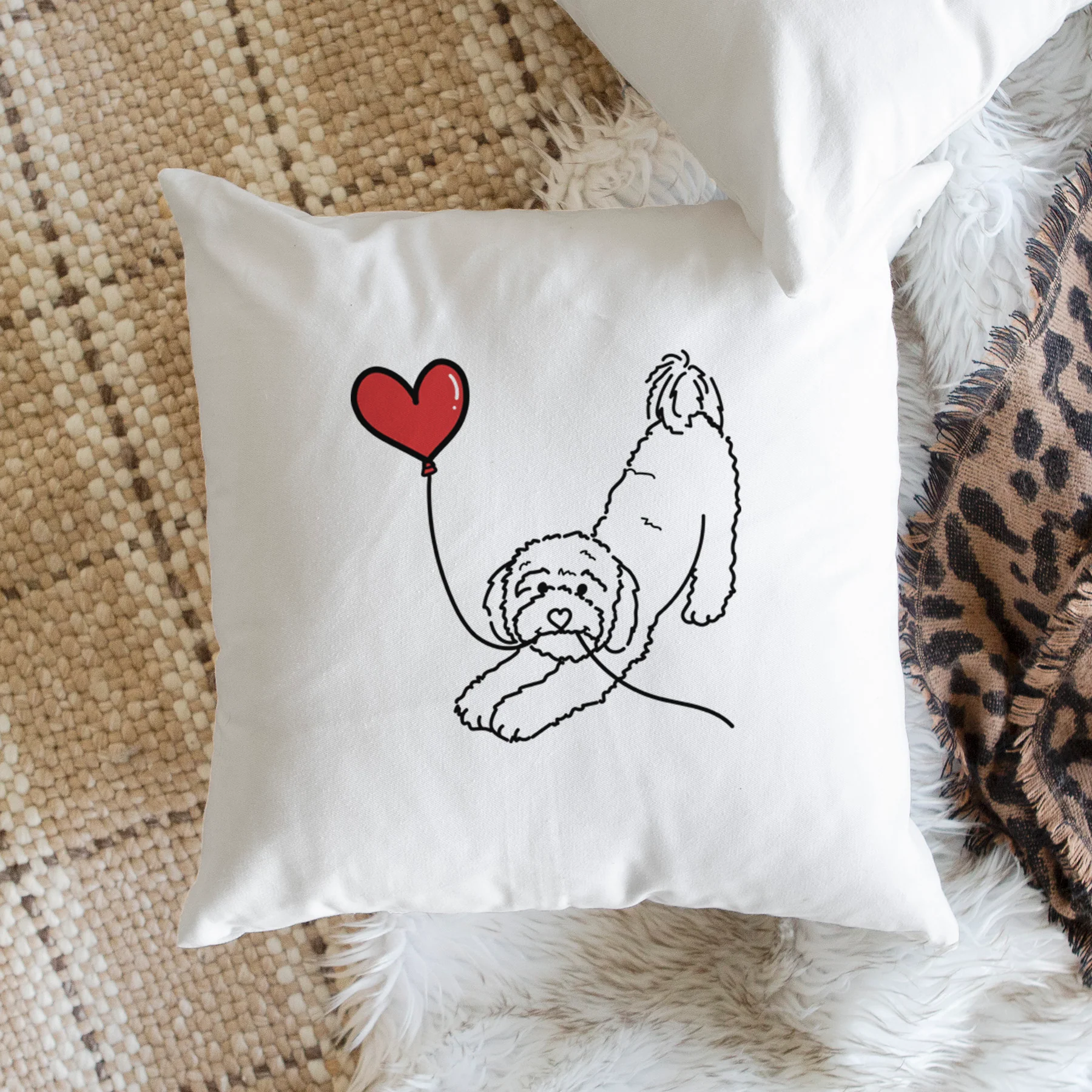 Cavapoo Heart String - Throw Pillow Cover - Image 2