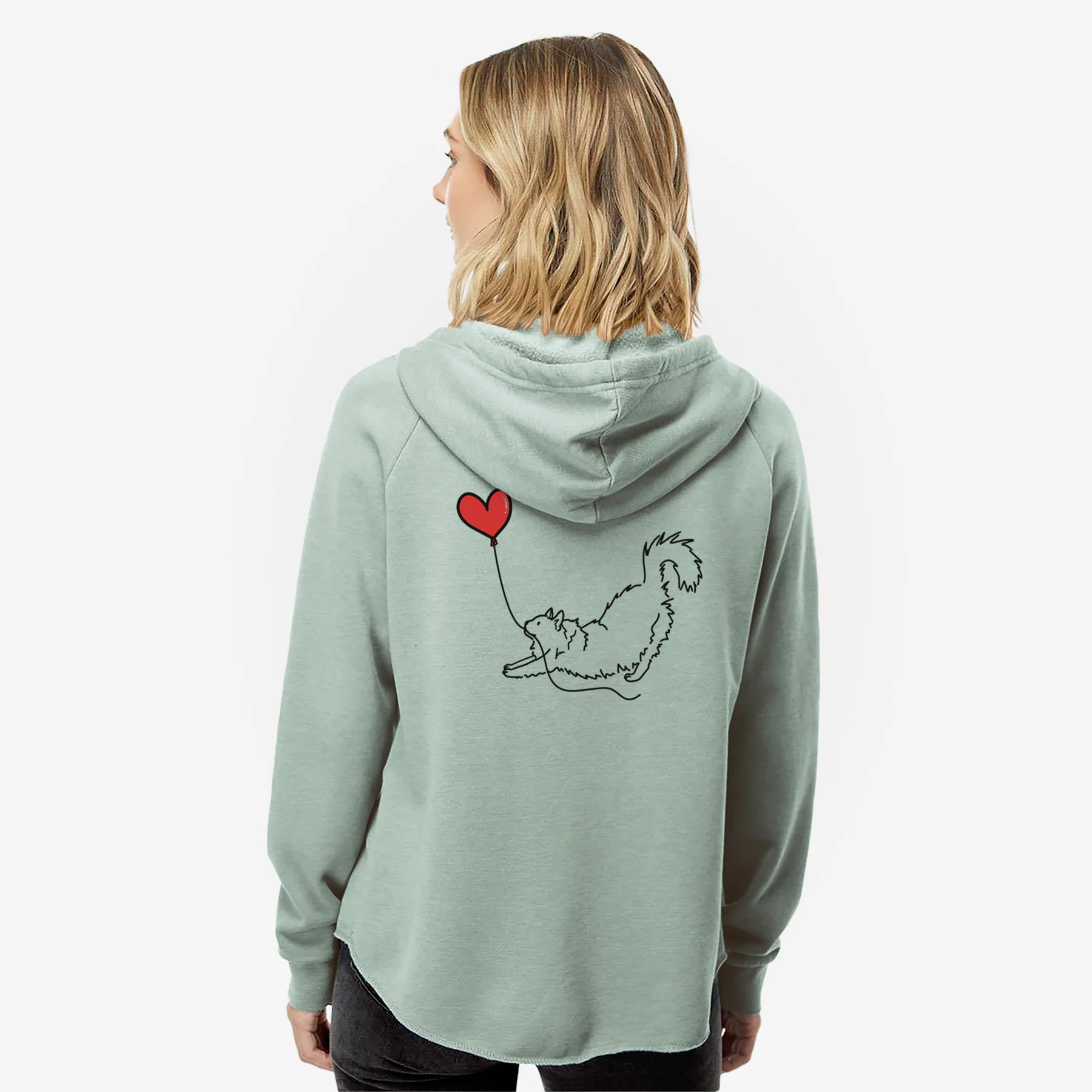 Domestic Long Hair Cat Heart String- Women's Cali Wave Zip-Up Sweatshirt - Image 2