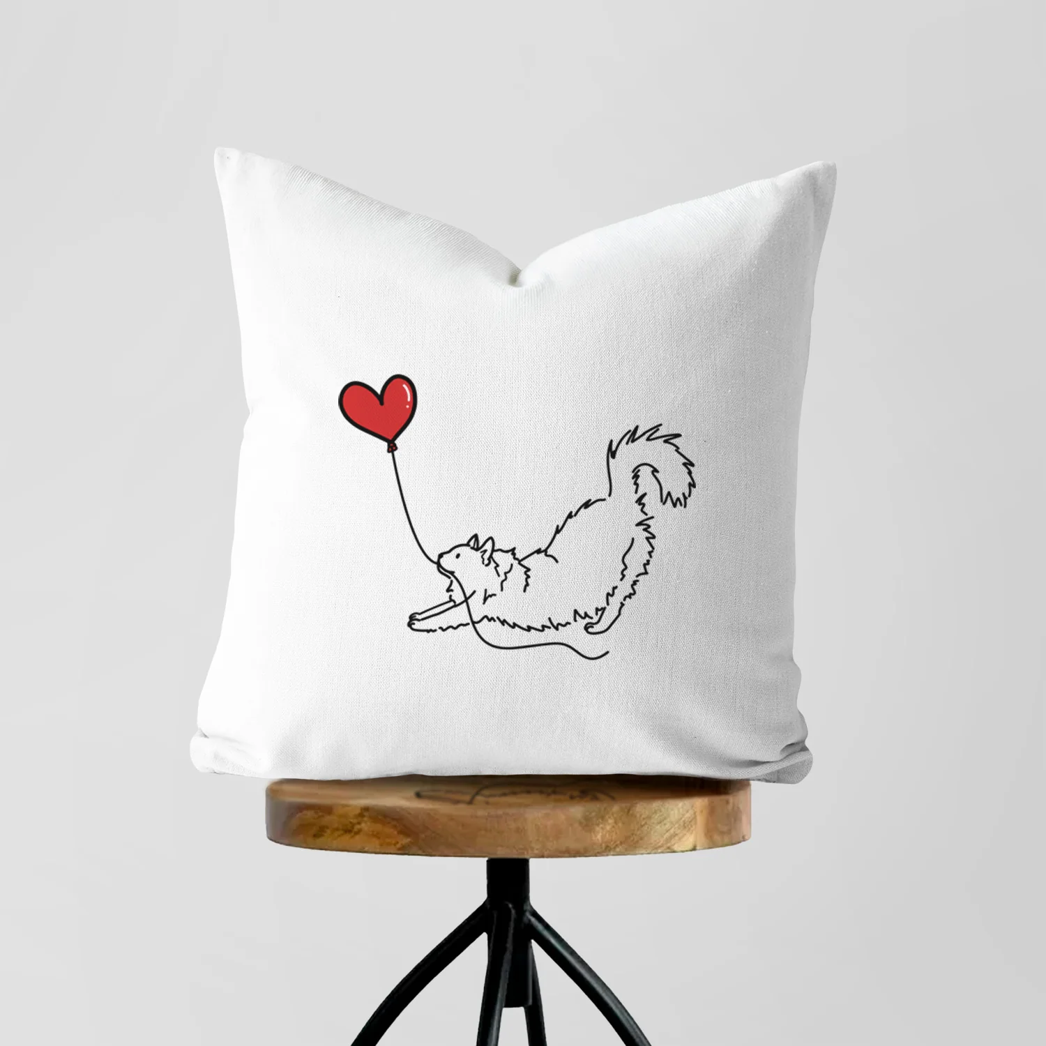 Domestic Long Hair Cat Heart String - Throw Pillow Cover