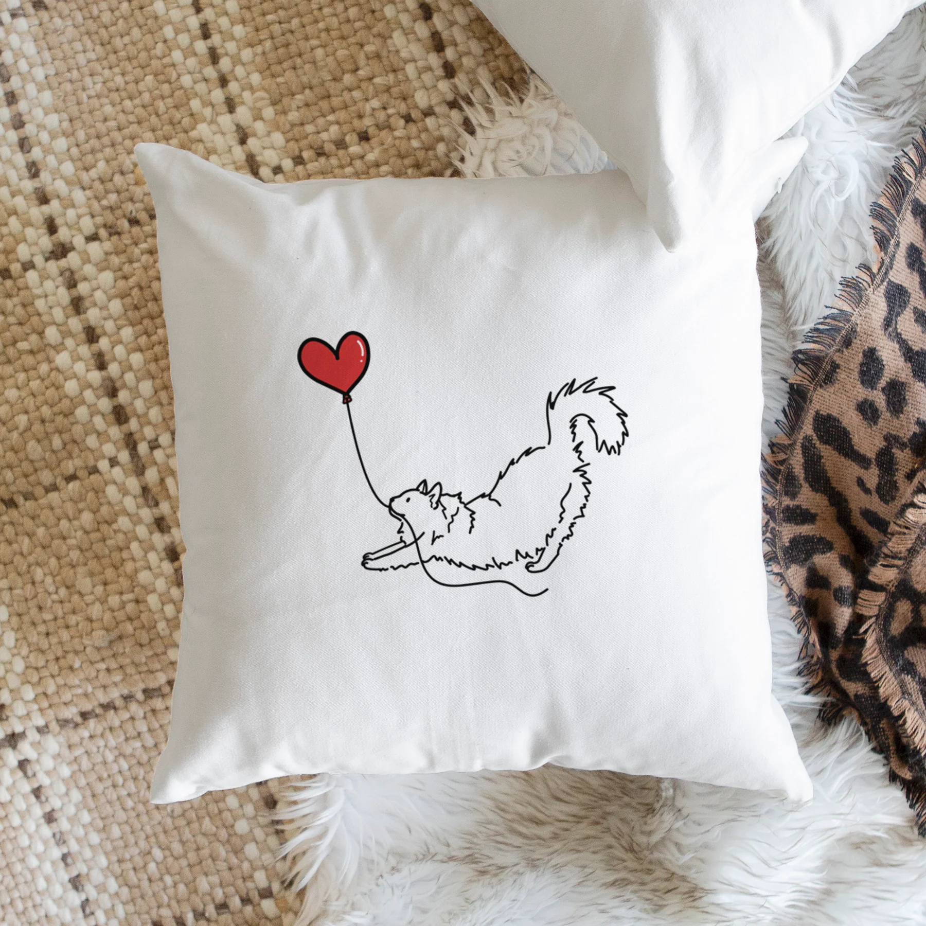 Domestic Long Hair Cat Heart String - Throw Pillow Cover - Image 2