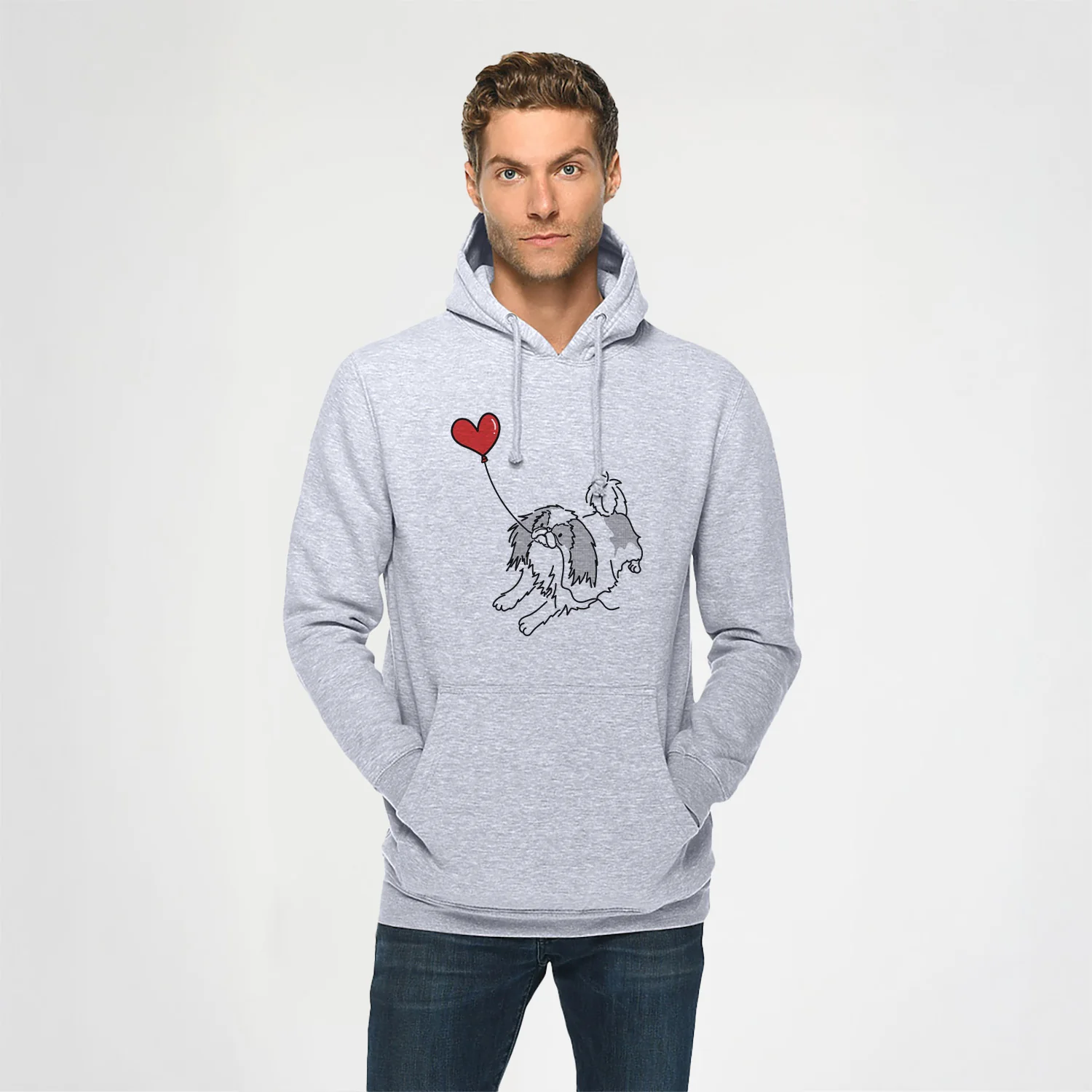 Japanese Chin Heart String - Heavyweight Fleece Hoodie - Image 2