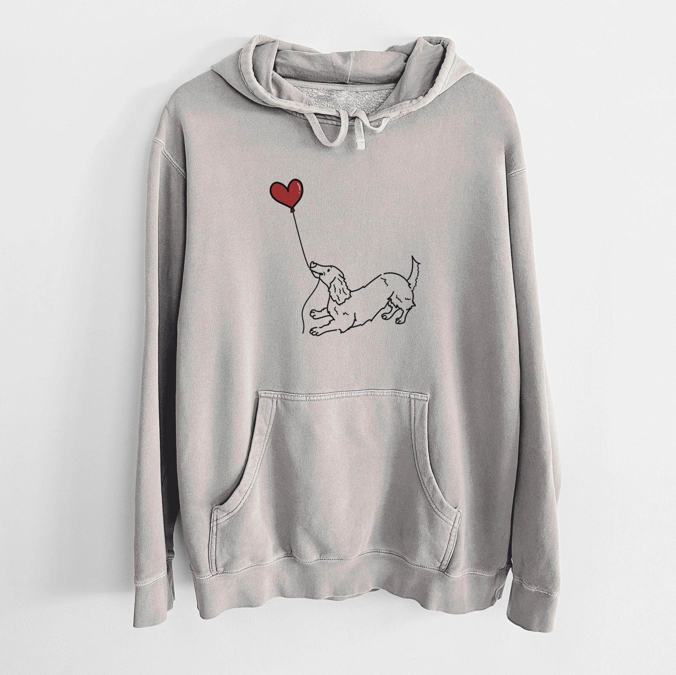 Long Haired Dachshund Heart String - Unisex Pigment Dyed Hoodie - Image 5