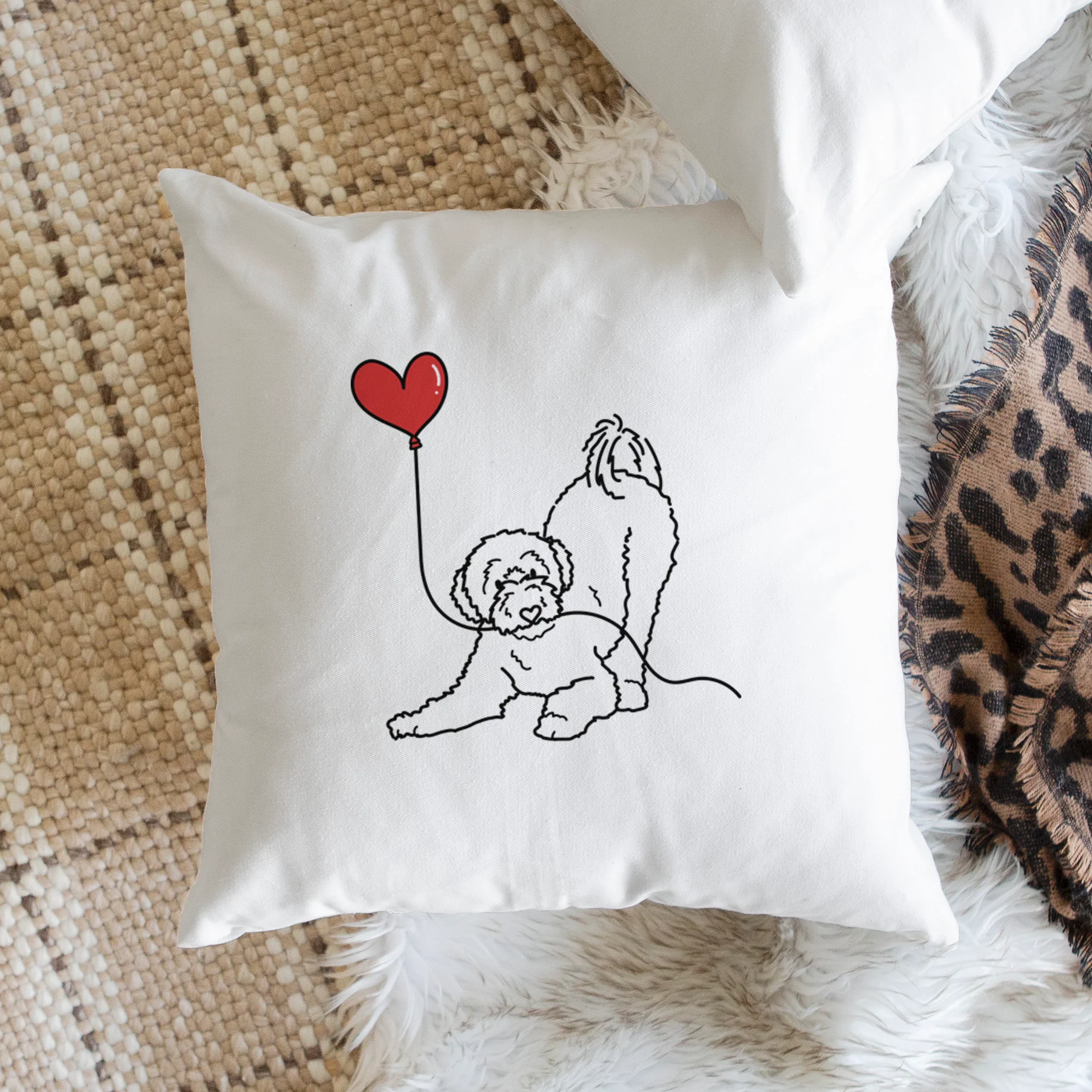 Portuguese Water Dog Heart String - Throw Pillow Cover - Image 2