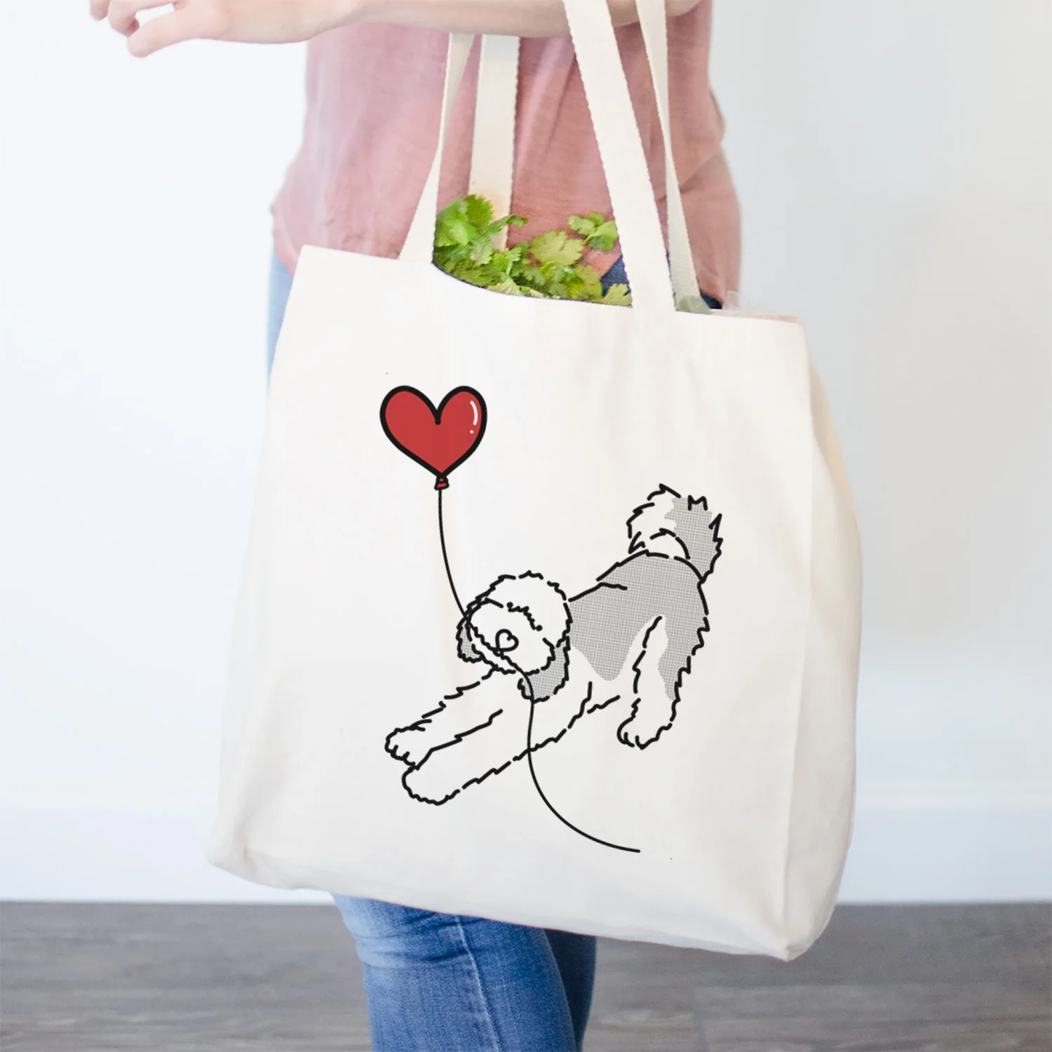 Sheepadoodle Heart String- Tote Bag