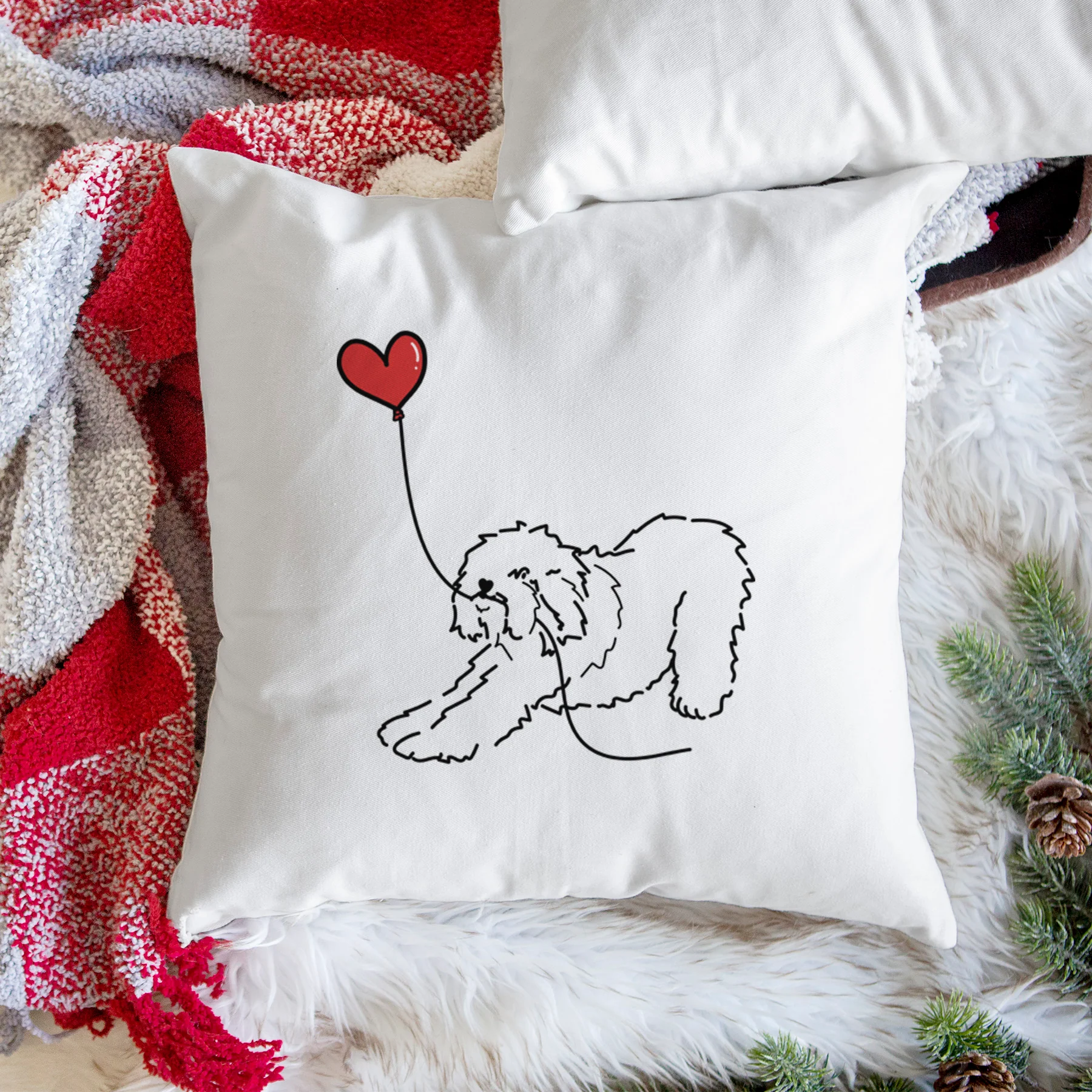 Old English Sheepdog Heart String - Throw Pillow Cover - Image 3
