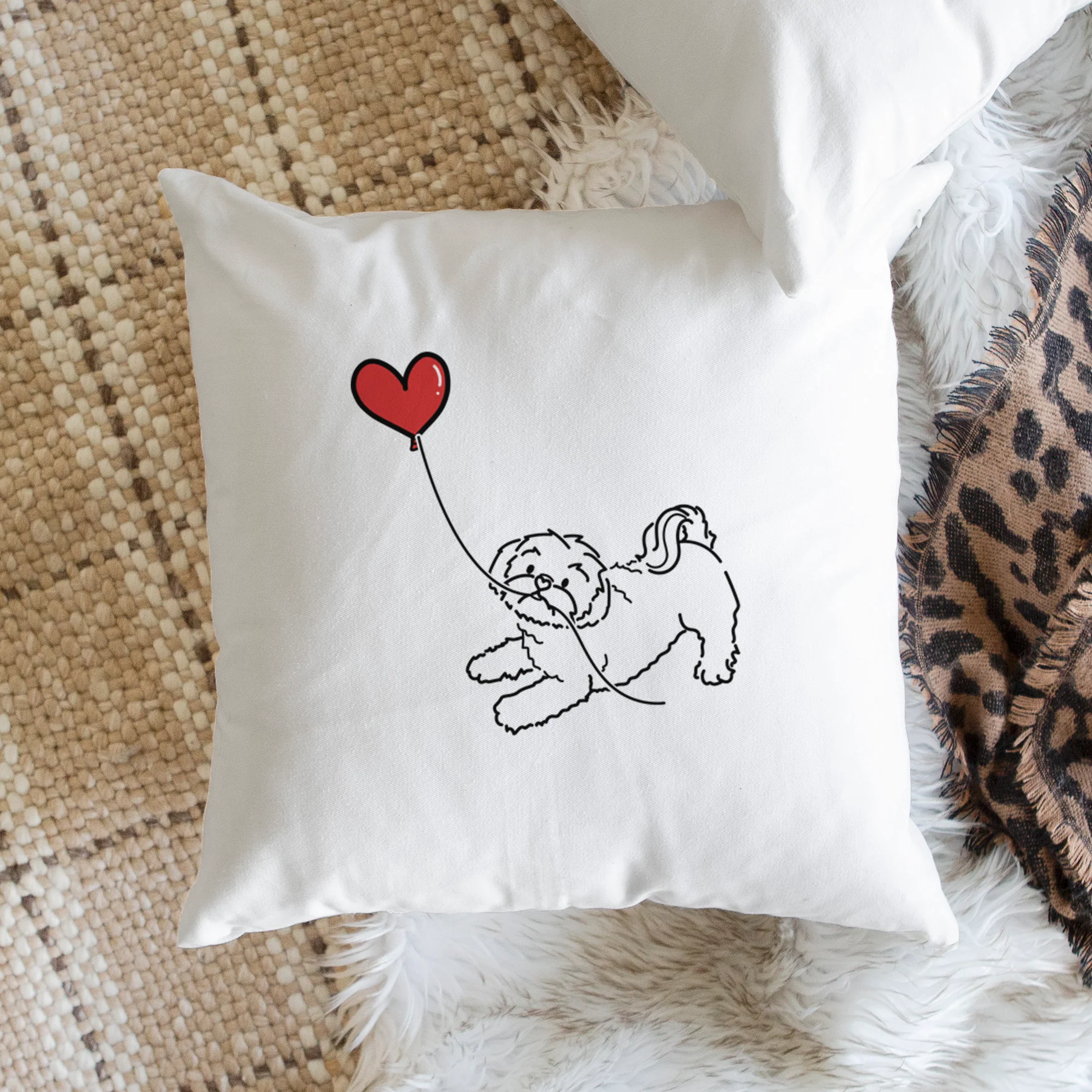 Shih Tzu Puppy Cut Heart String - Throw Pillow Cover - Image 2