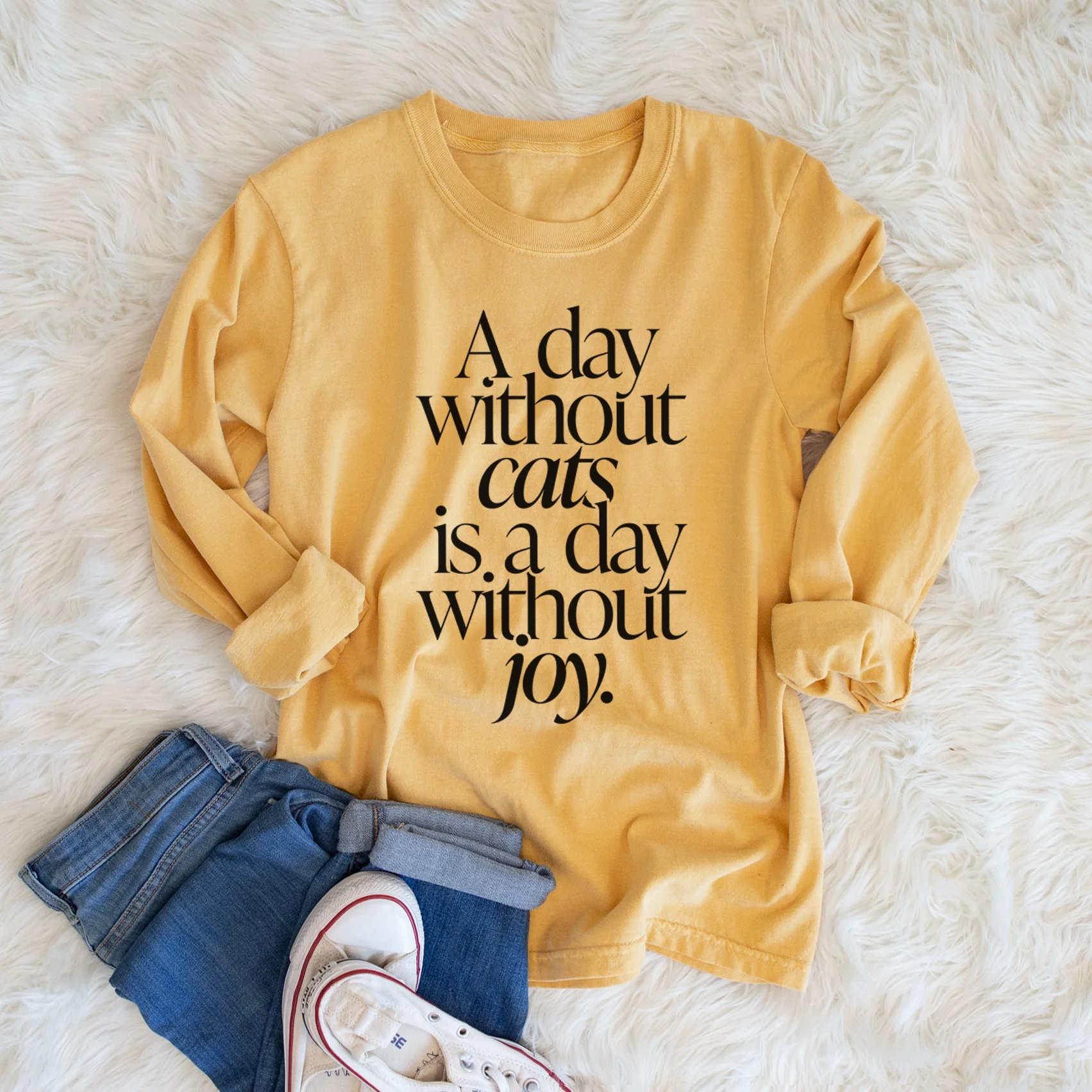 A day without Cats is a day without joy - Men's Heavyweight 100% Cotton Long Sleeve - Image 6