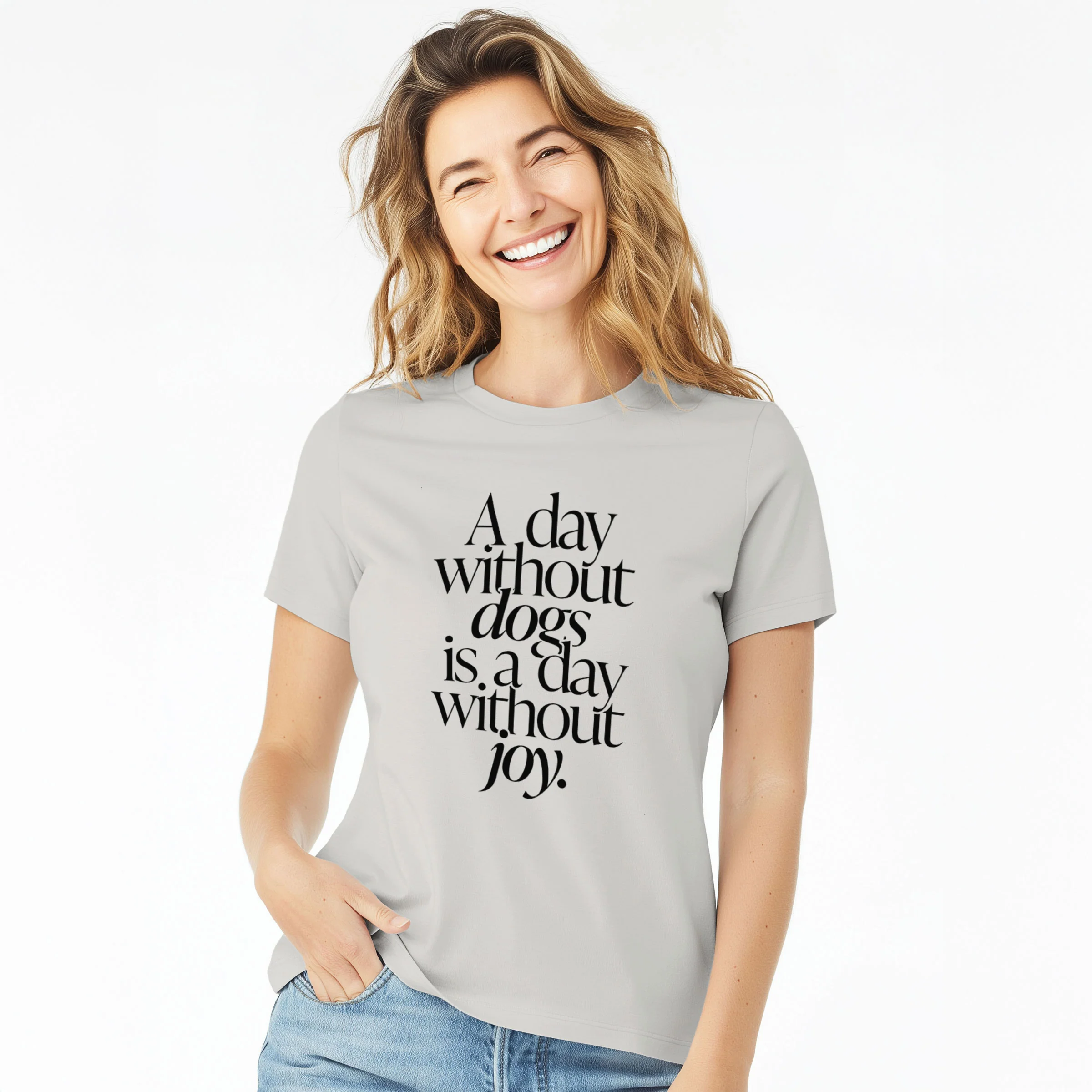 A day without Dogs is a day without joy - Women's Lightweight Relaxed Fit 100% Cotton Crewneck - Image 3