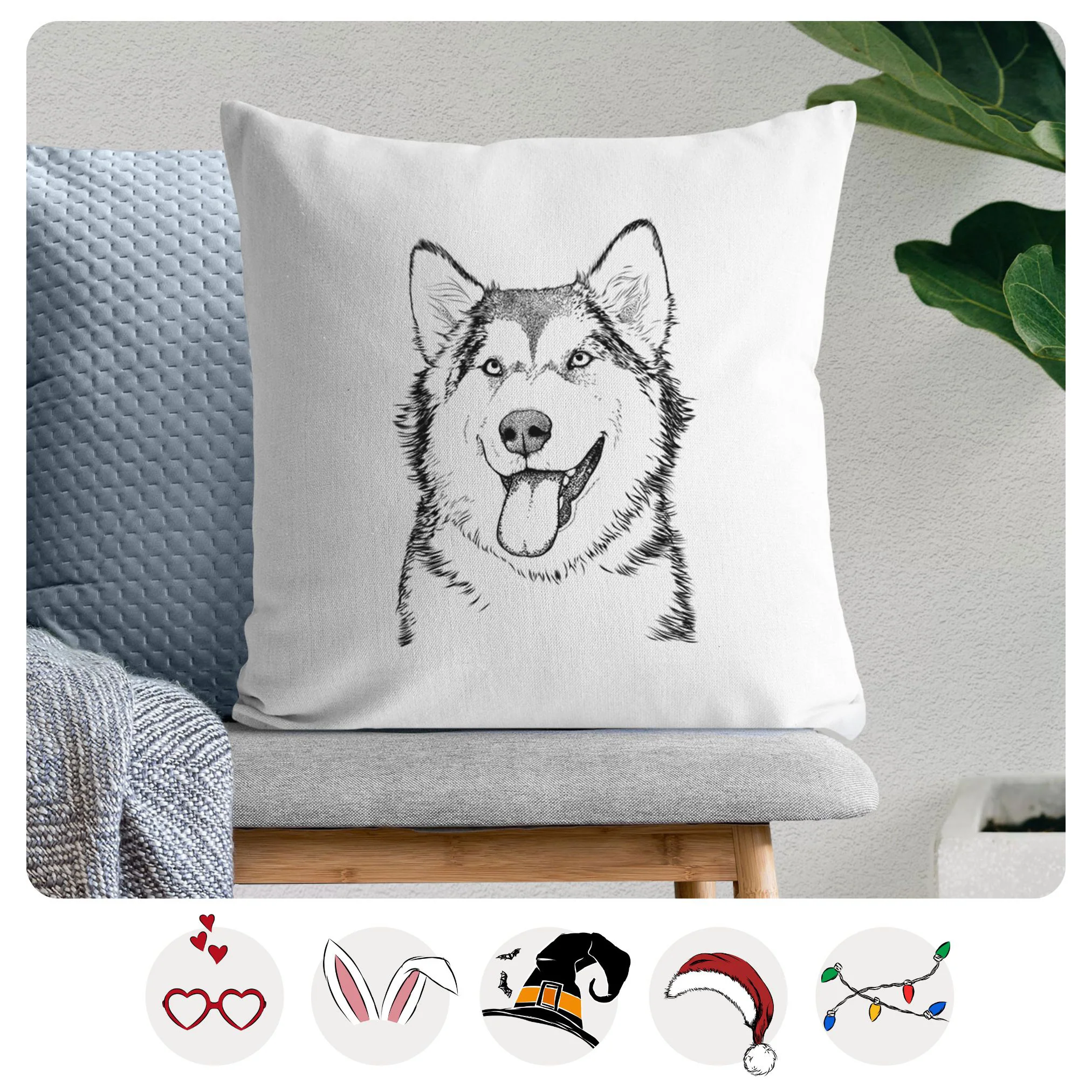 Kaskae the Alaskan Malamute - Throw Pillow Cover