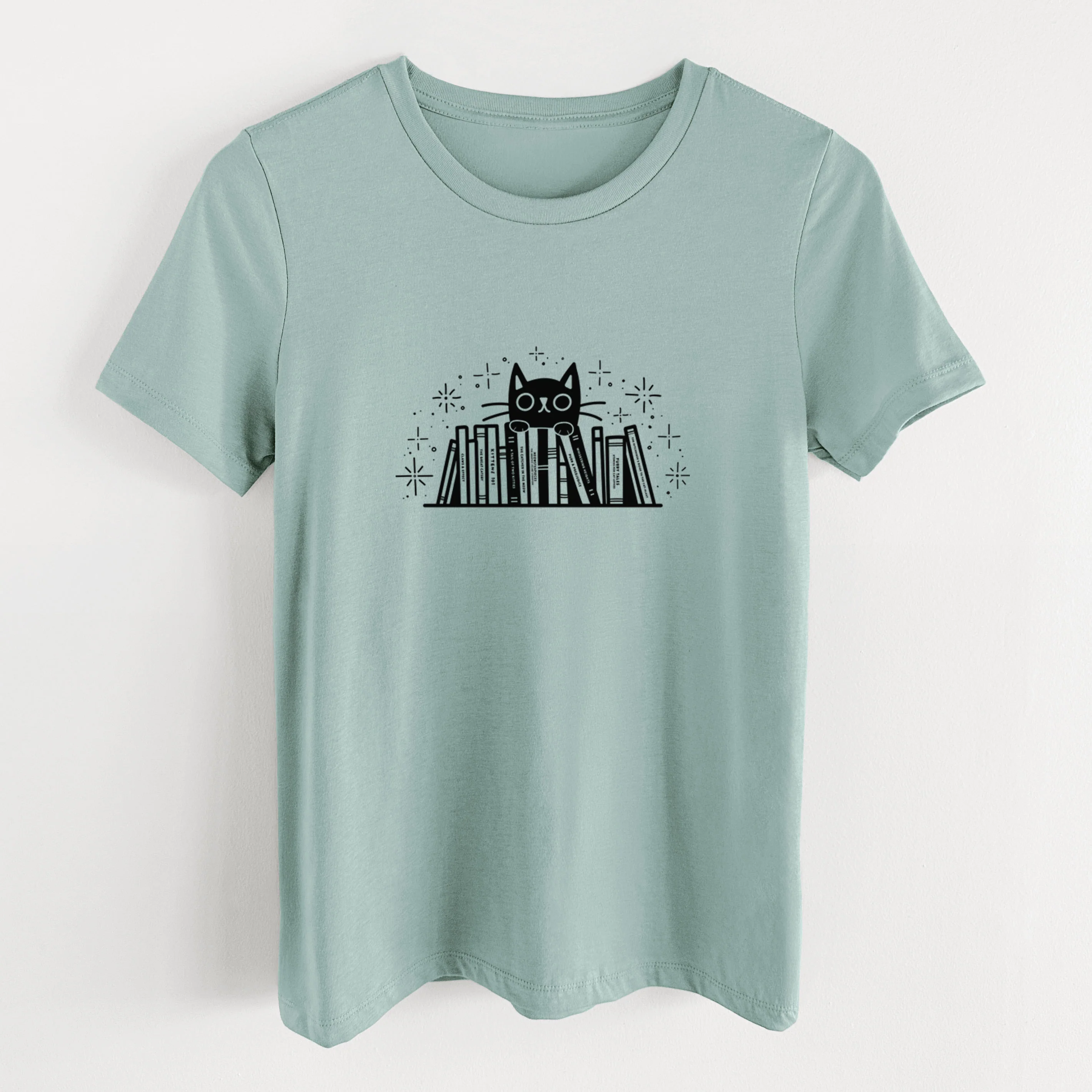 Kitty Library - Black Cat Behind Books - Women's Lightweight Relaxed Fit 100% Cotton Crewneck - Image 10