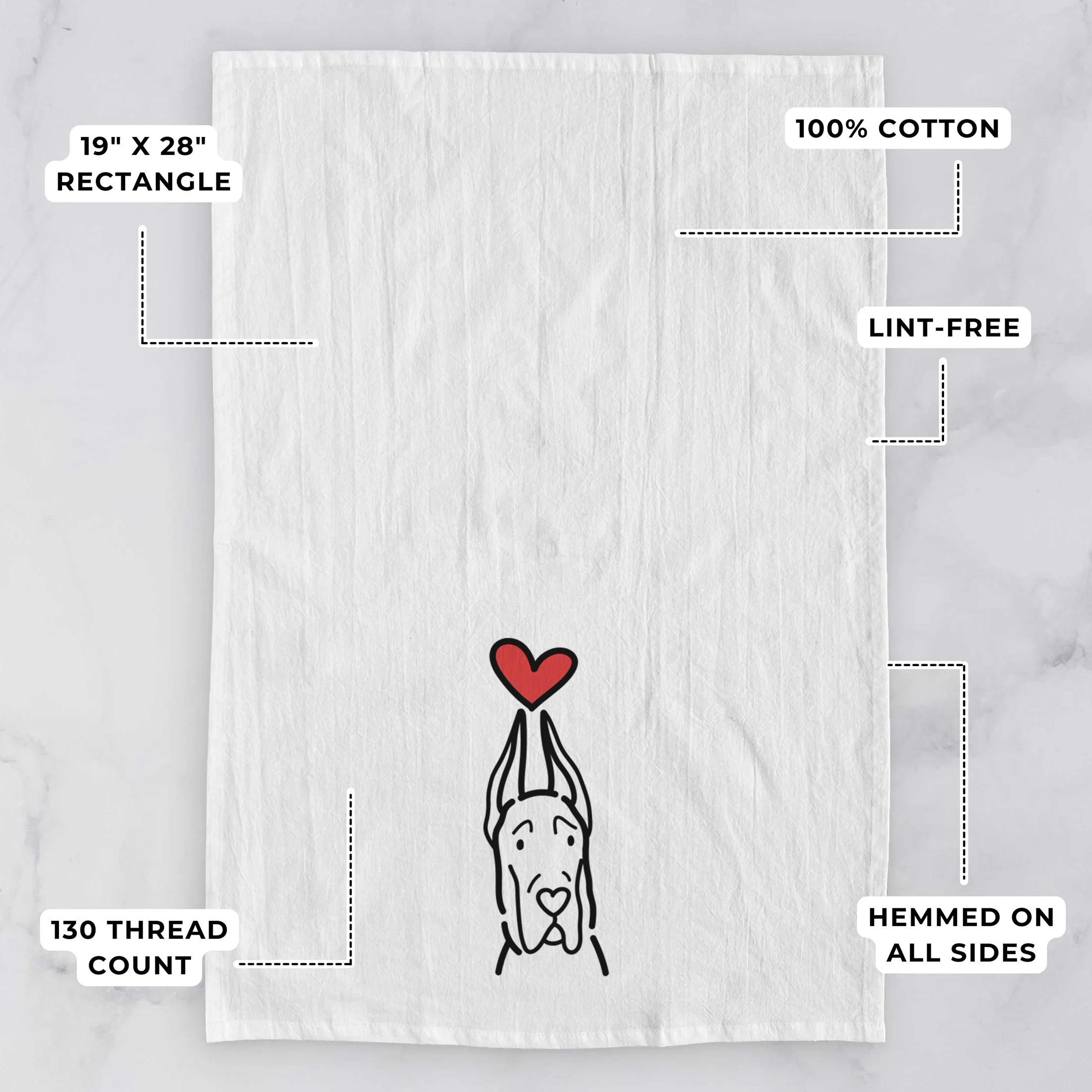 Love Always Great Dane with Cropped Ears - Tea Towel - Image 3