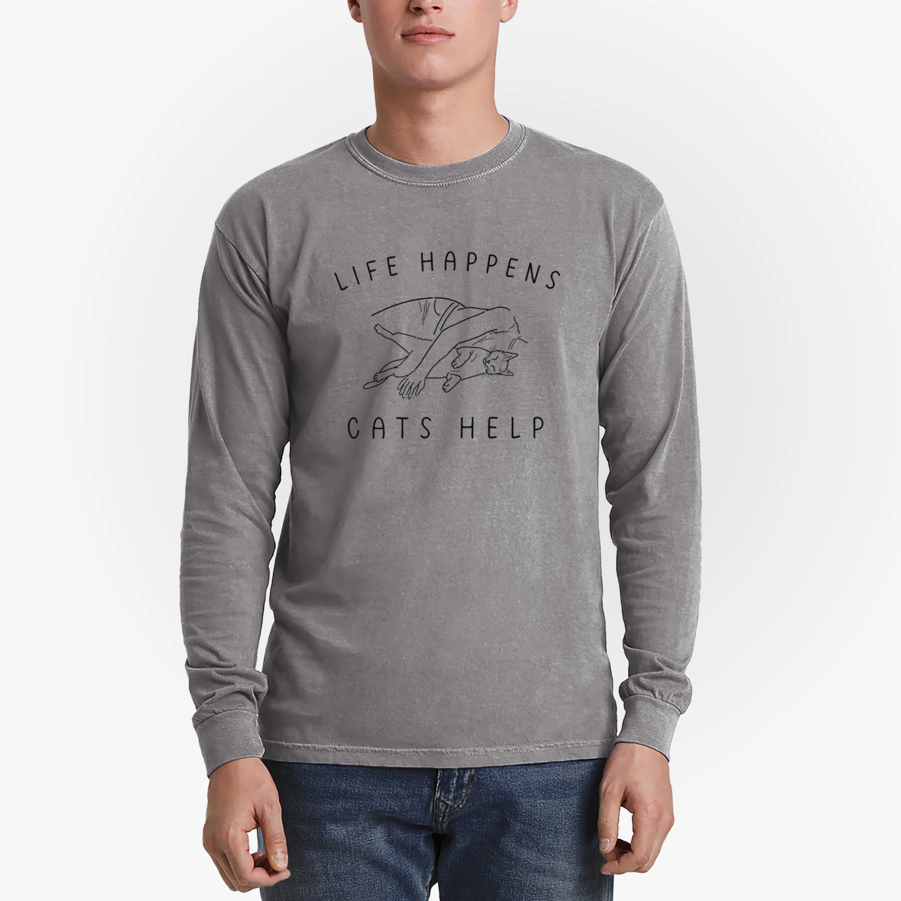 Life Happens Cats Help - Shorthair Cat - Men's Heavyweight 100% Cotton Long Sleeve - Image 5