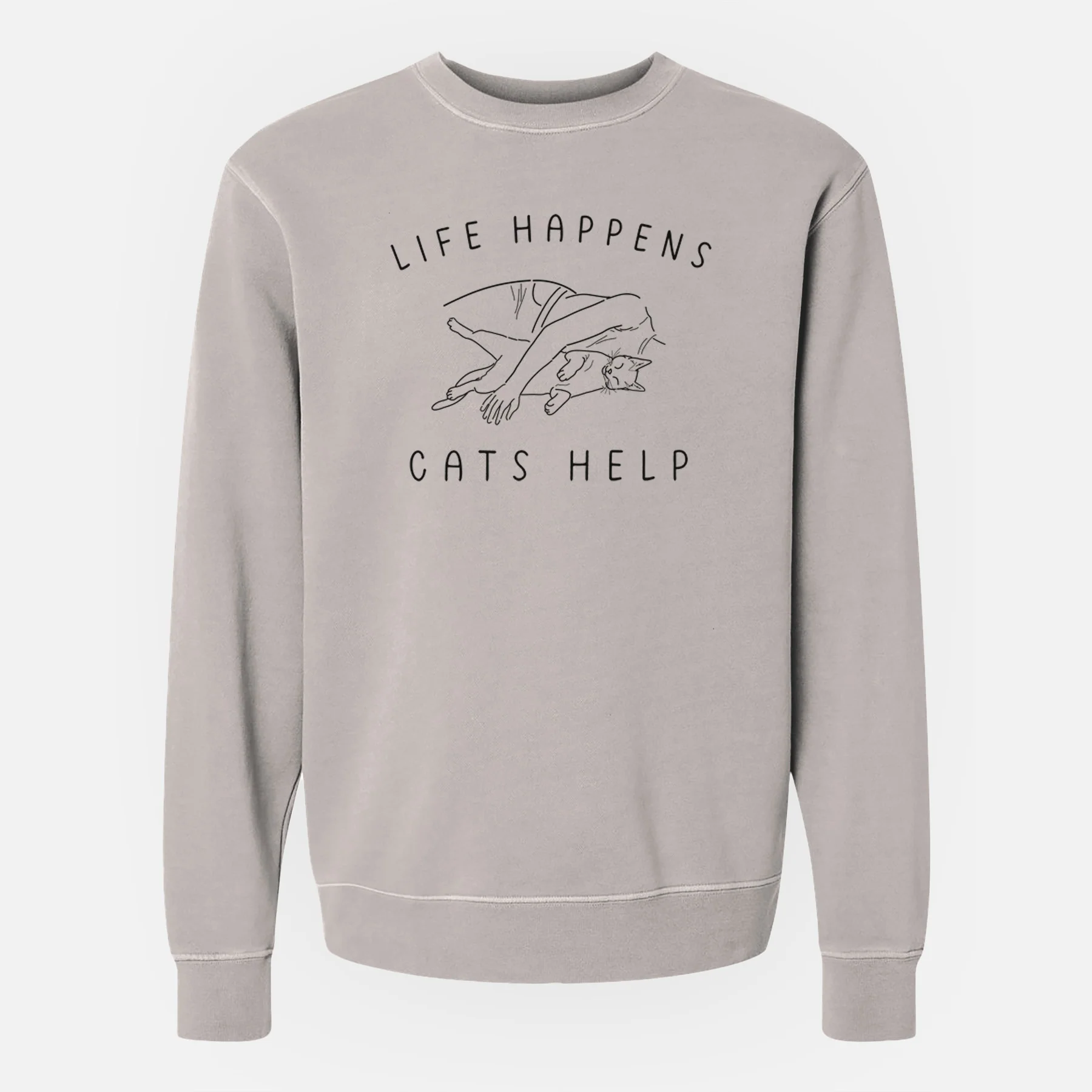 Life Happens Cats Help - Shorthair Cat - Unisex Pigment Dyed Crew Sweatshirt - Image 3