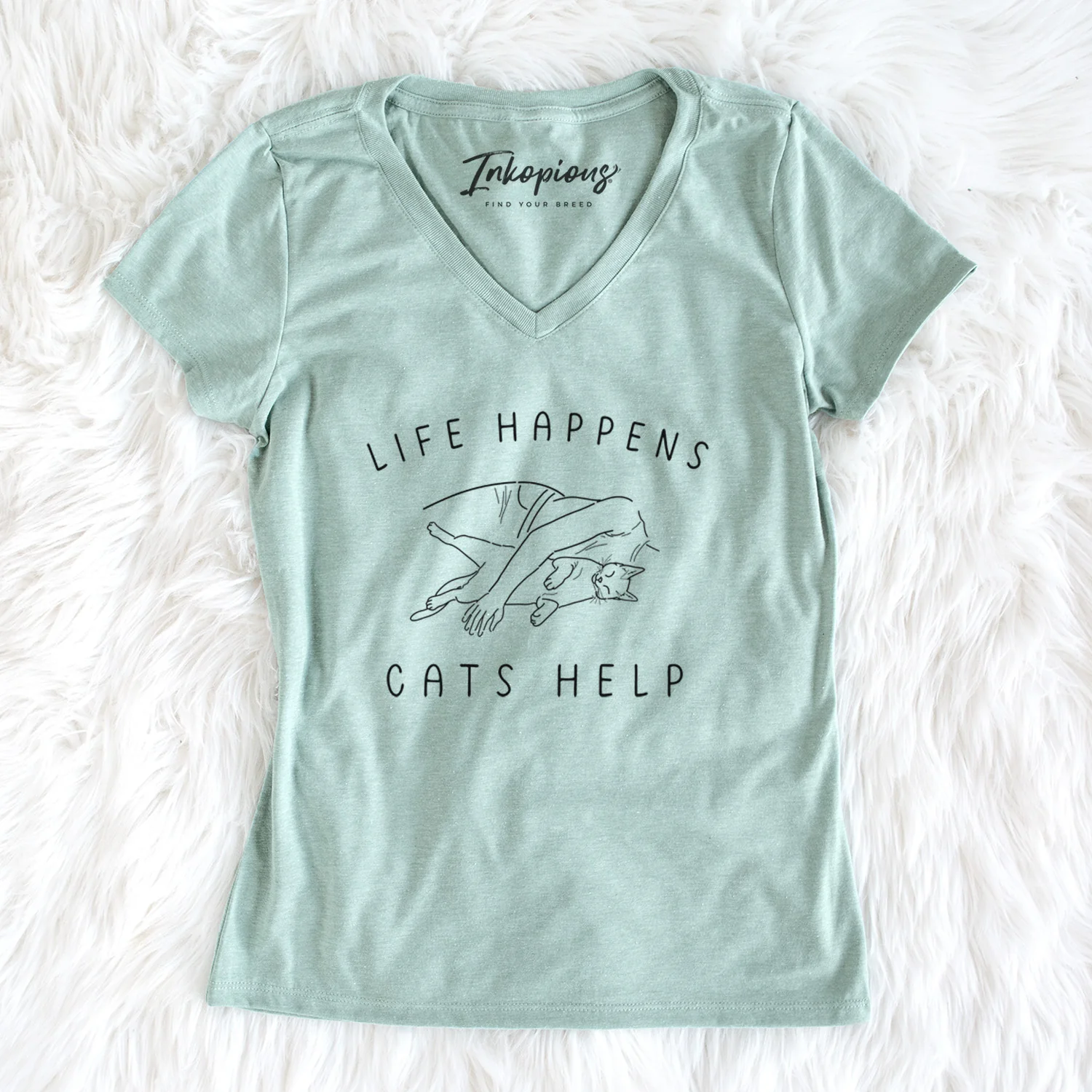 Life Happens Cats Help - Shorthair Cat - Women's Perfect V-neck Shirt - Image 2