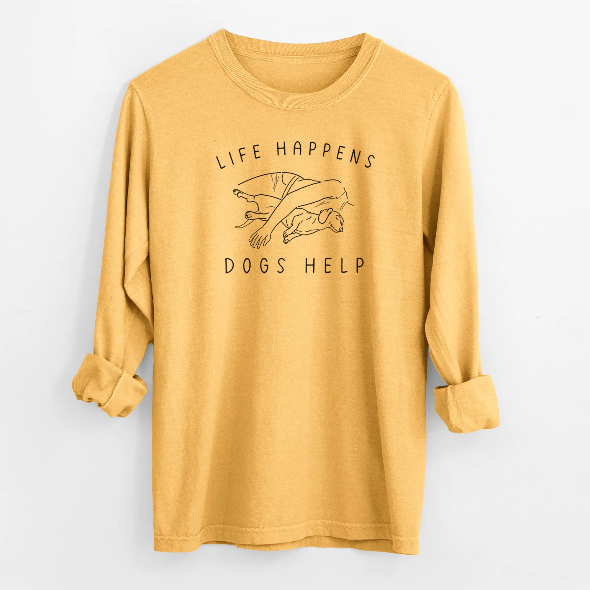 Life Happens Dogs Help - Dachshund - Men's Heavyweight 100% Cotton Long Sleeve - Image 3