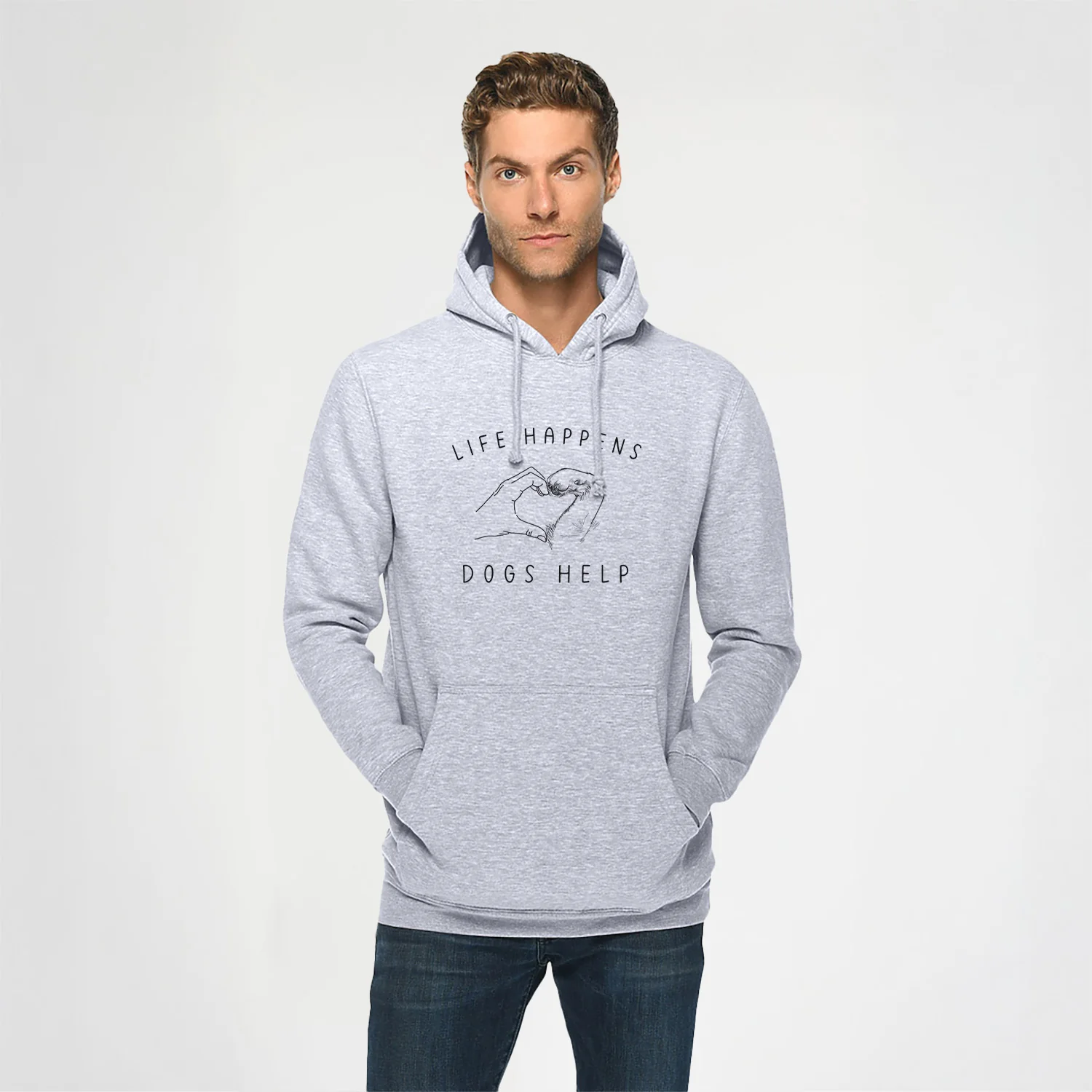 Life Happens Dogs Help - Paw Hand Heart - Heavyweight Fleece Hoodie - Image 2