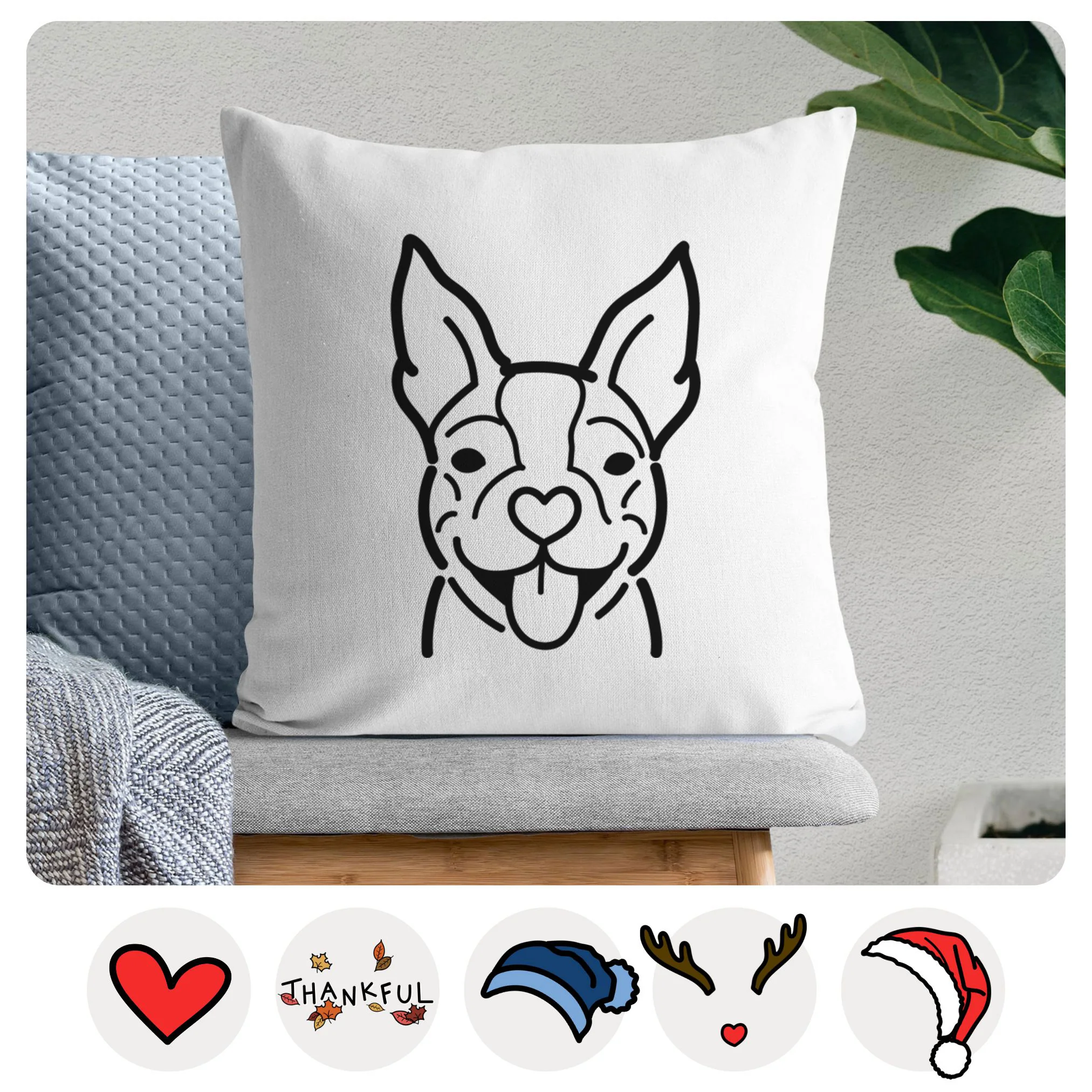 Love Always Happy Boston Terrier - Throw Pillow Cover
