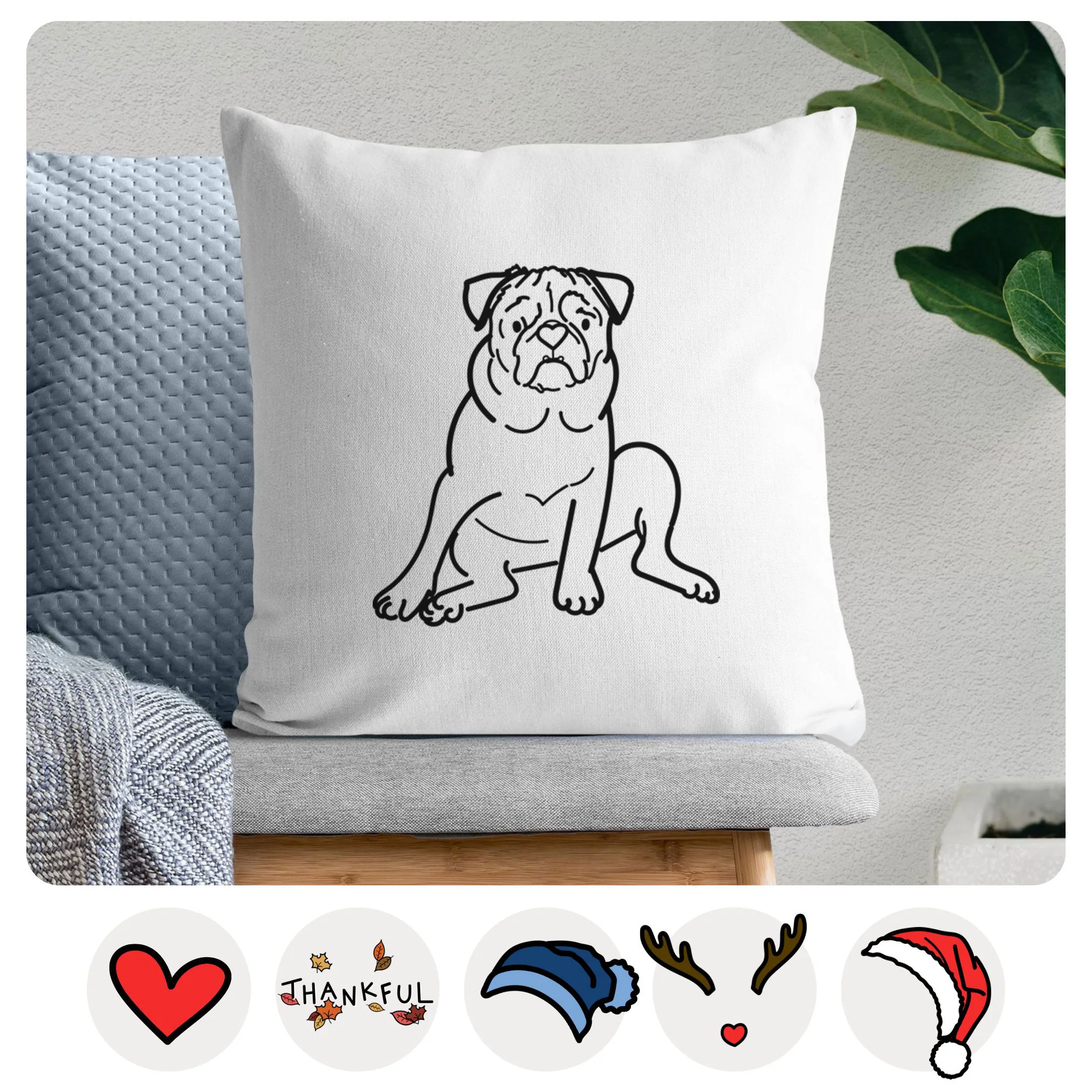 Love Always Pug - Rudy - Throw Pillow Cover