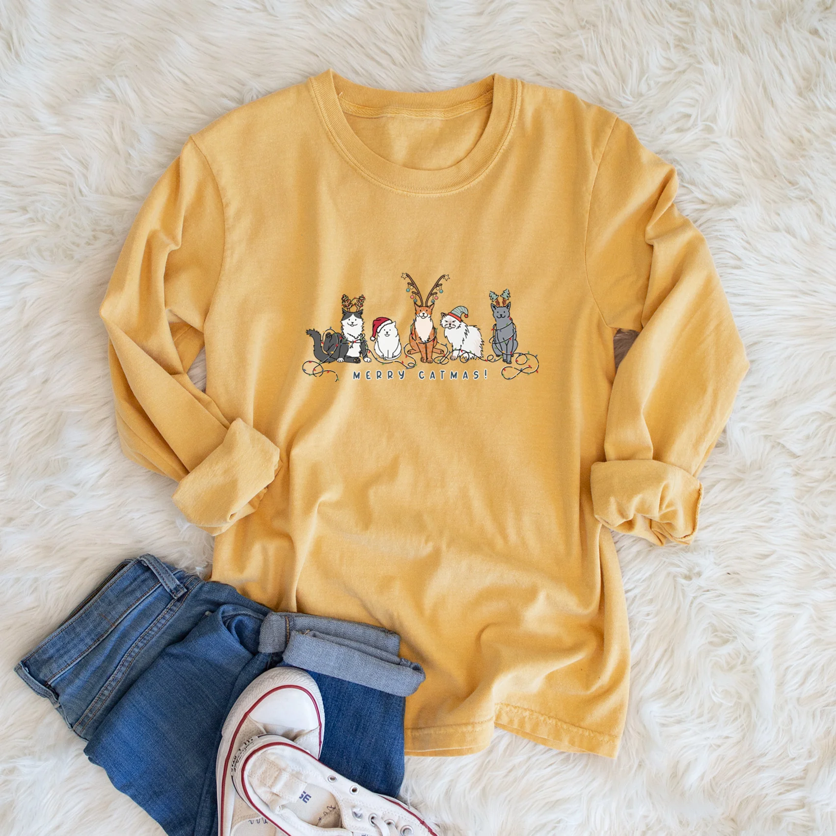 Merry Catmas - Heavyweight 100% Cotton Long Sleeve - Image 5