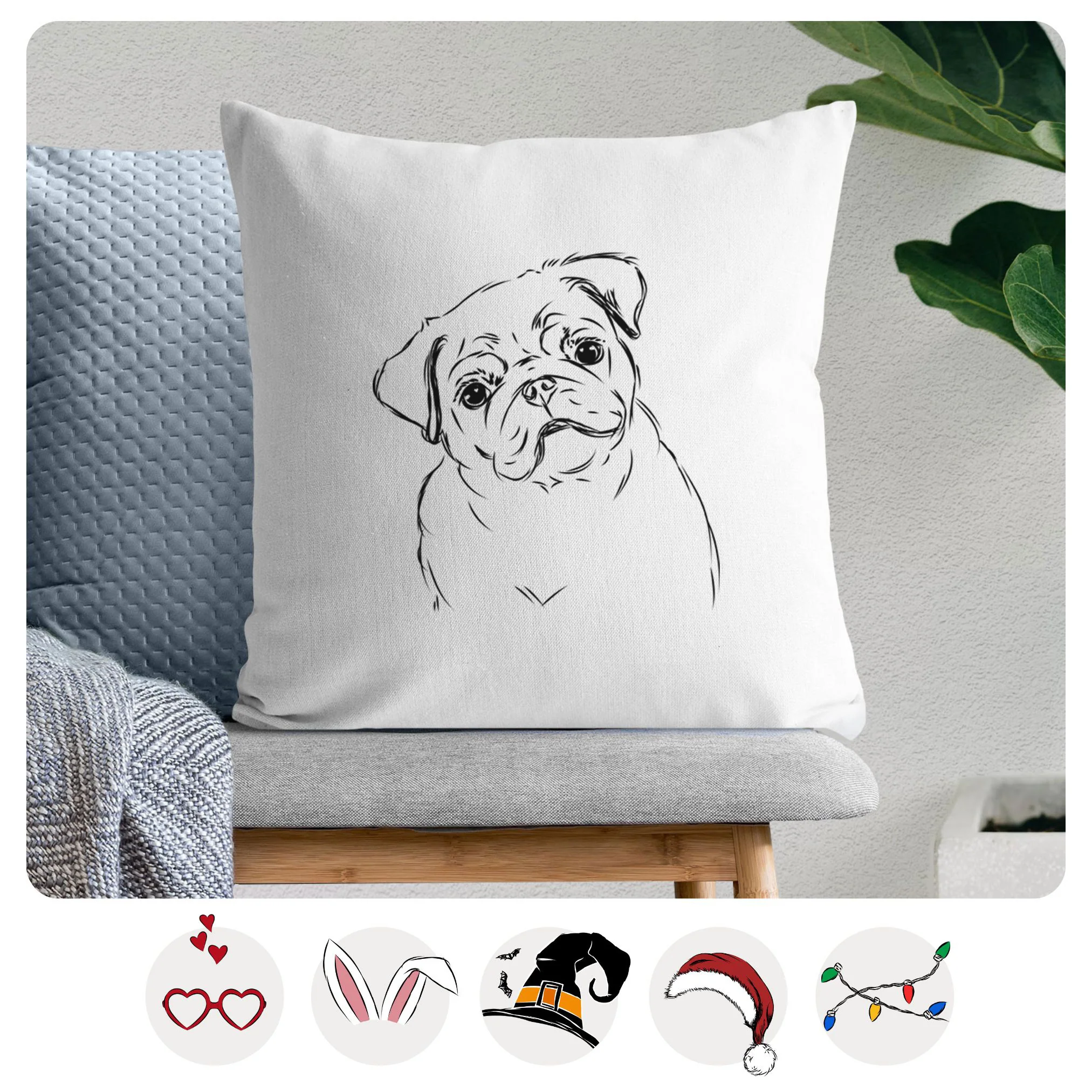 Otis the Pug - Throw Pillow Cover