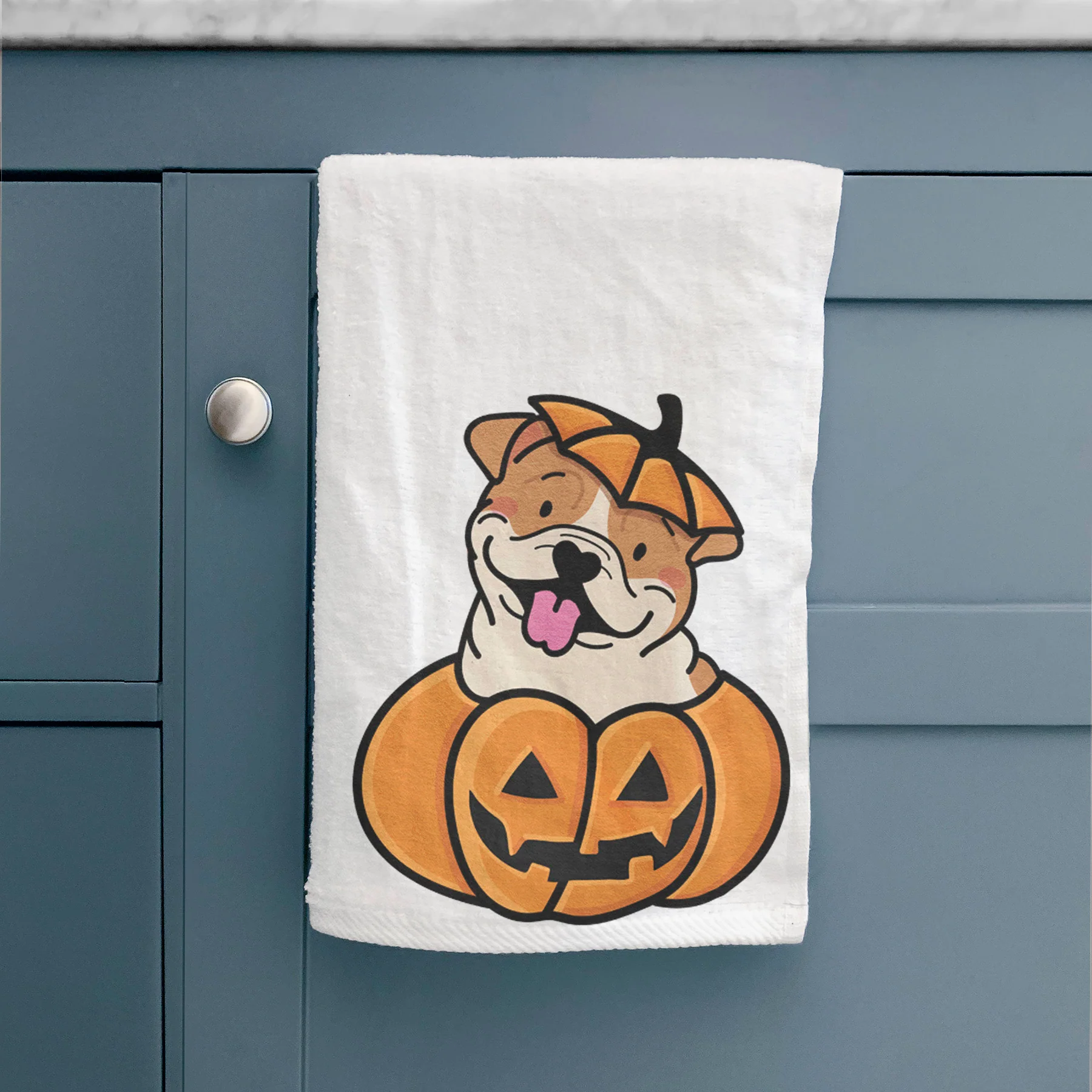Pumpkin Pup - English Bulldog Hand Towel - Image 2
