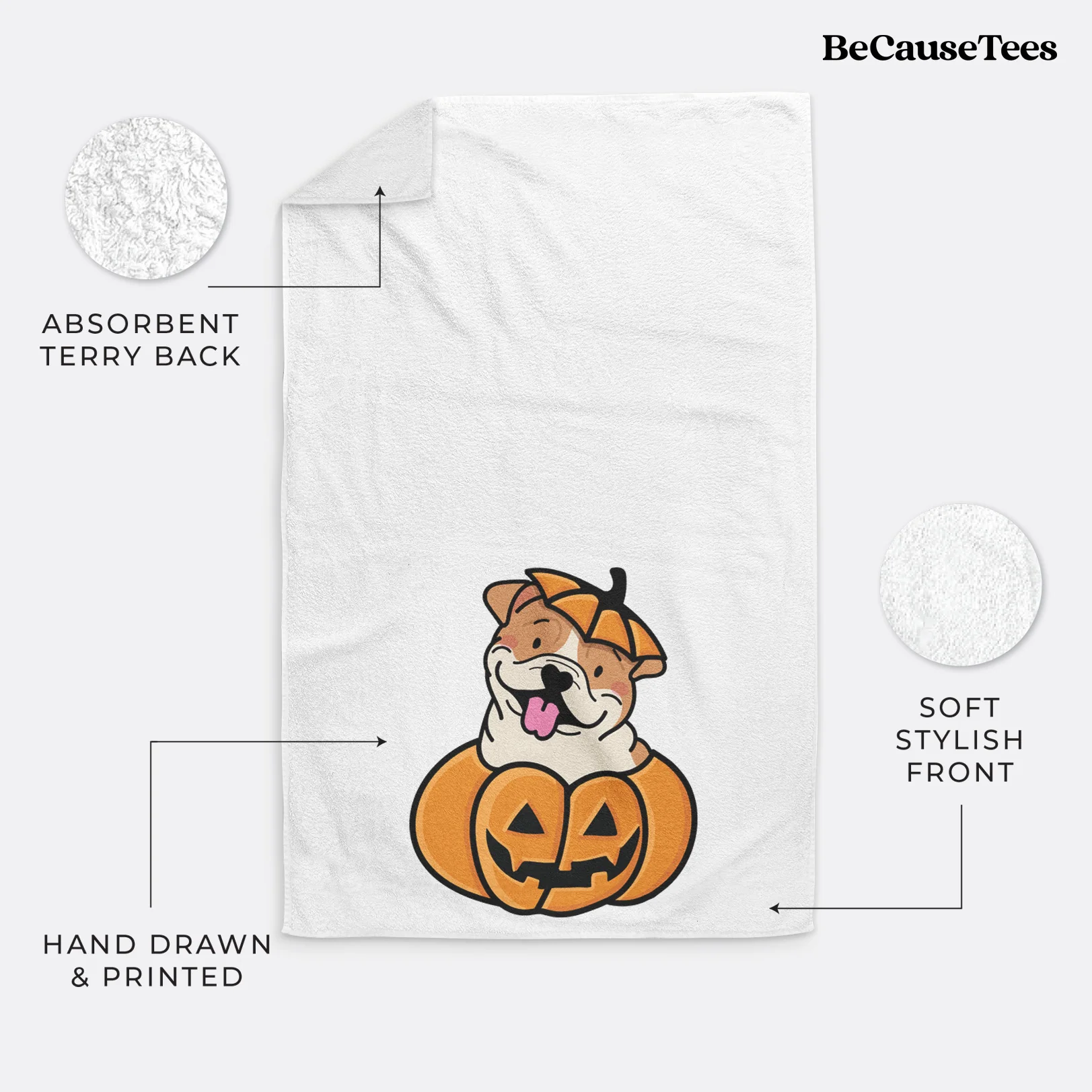 Pumpkin Pup - English Bulldog Hand Towel - Image 4